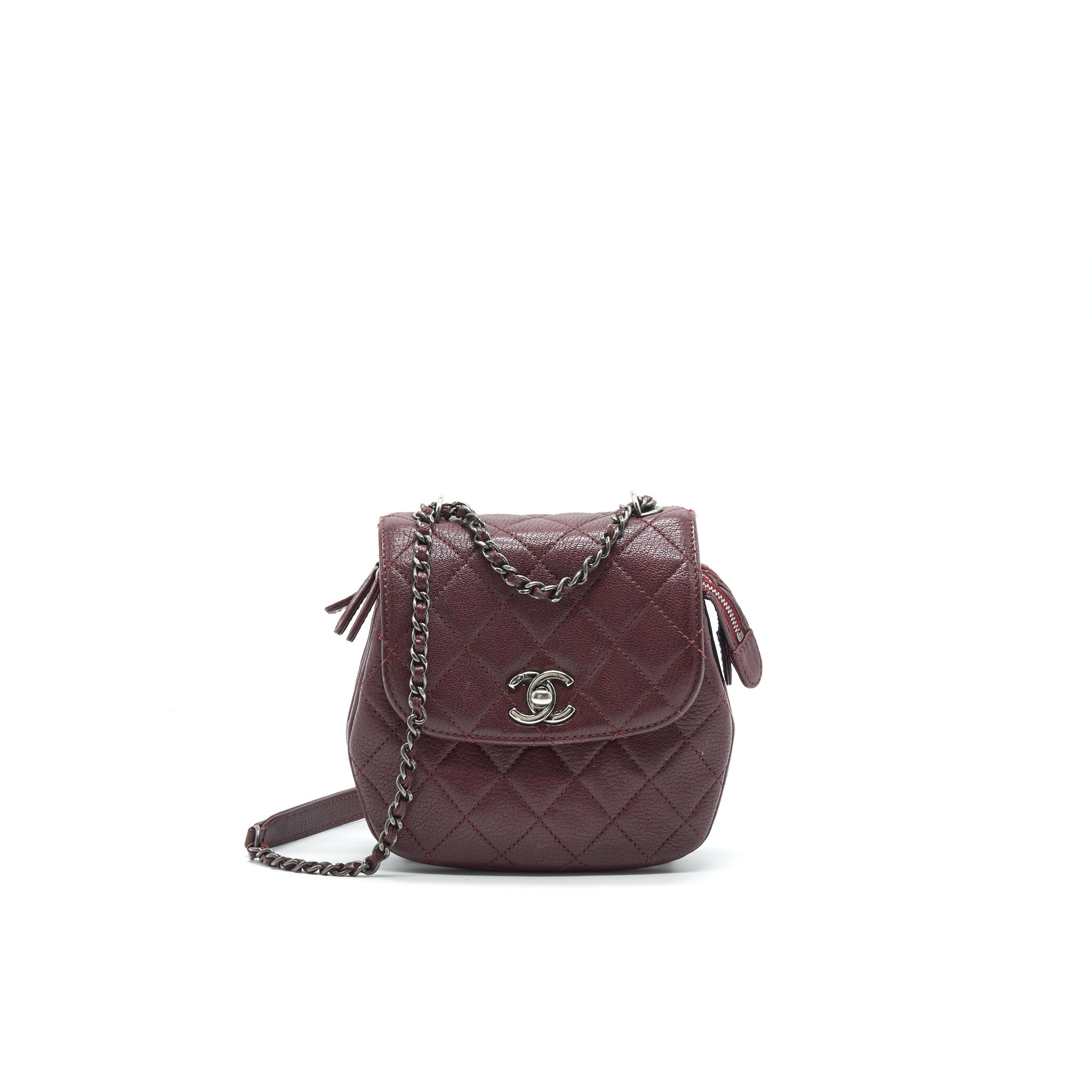 CHANEL SMALL FLAP BAG WITH CHAIN BURGUNDY SHW