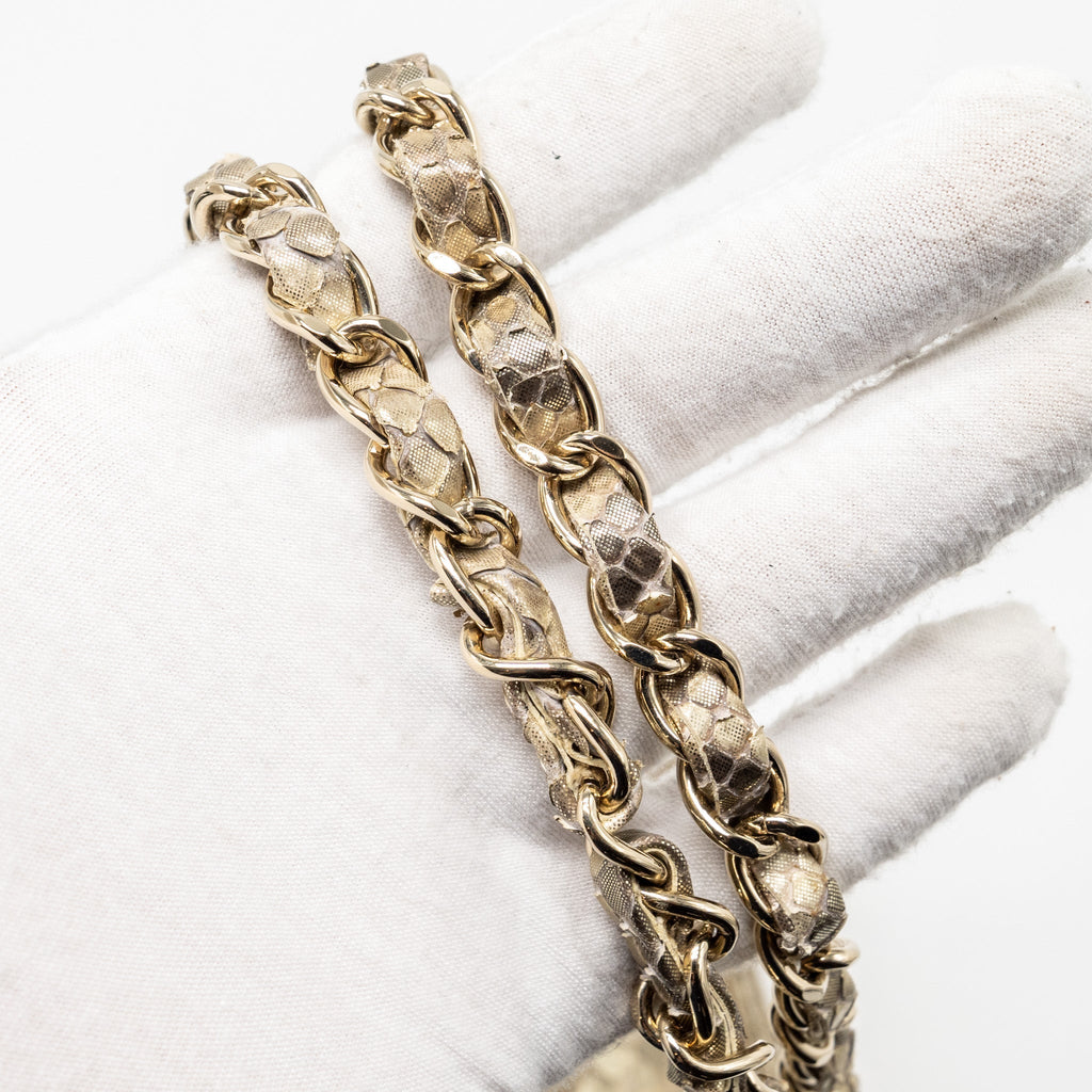 CHANEL MEDIUM CLASSIC DOUBLE FLAP BAG PYTHON GOLD GHW