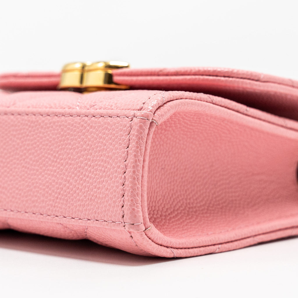 CHANEL MINI FLAP BAG WITH CHAIN HANDLE CAVIAR PINK GHW (MICROCHIP)
