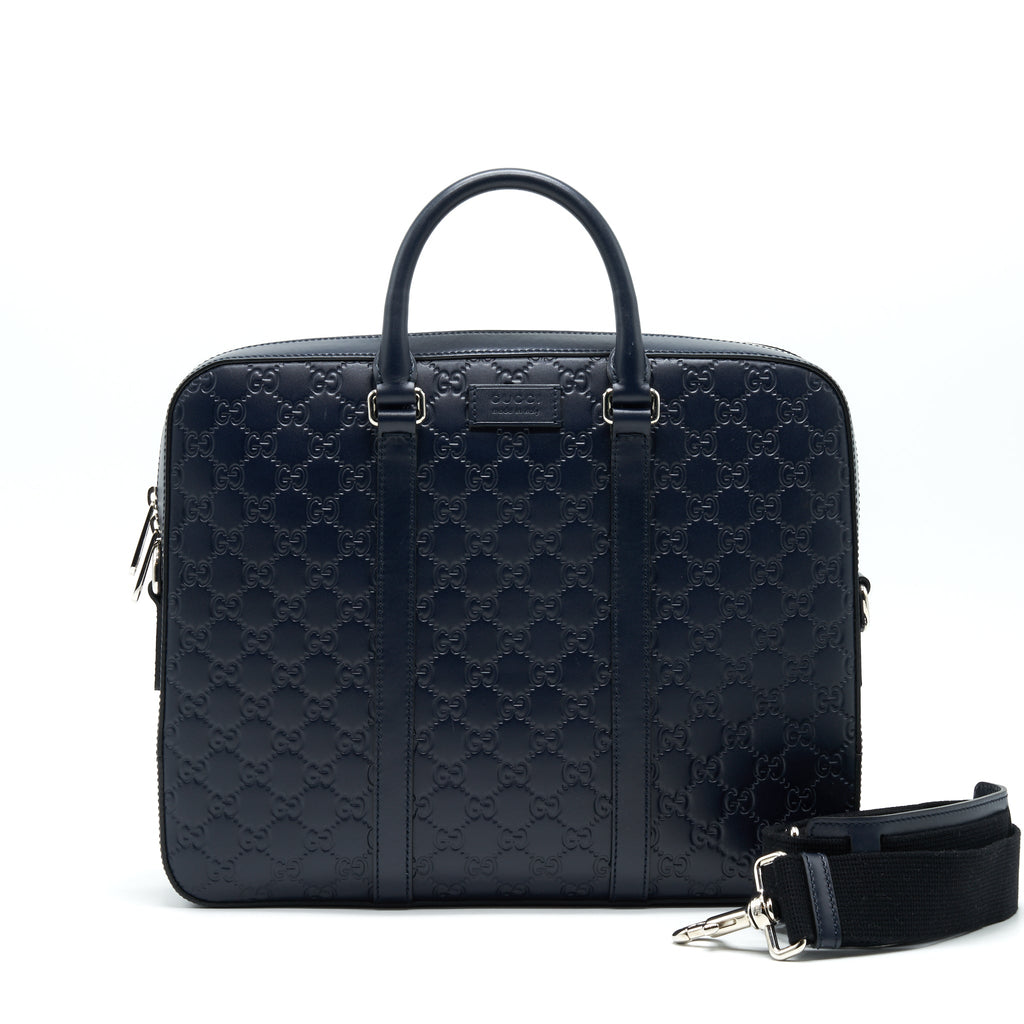 GUCCI MEN'S LEATHER BRIEFCASE NAVY