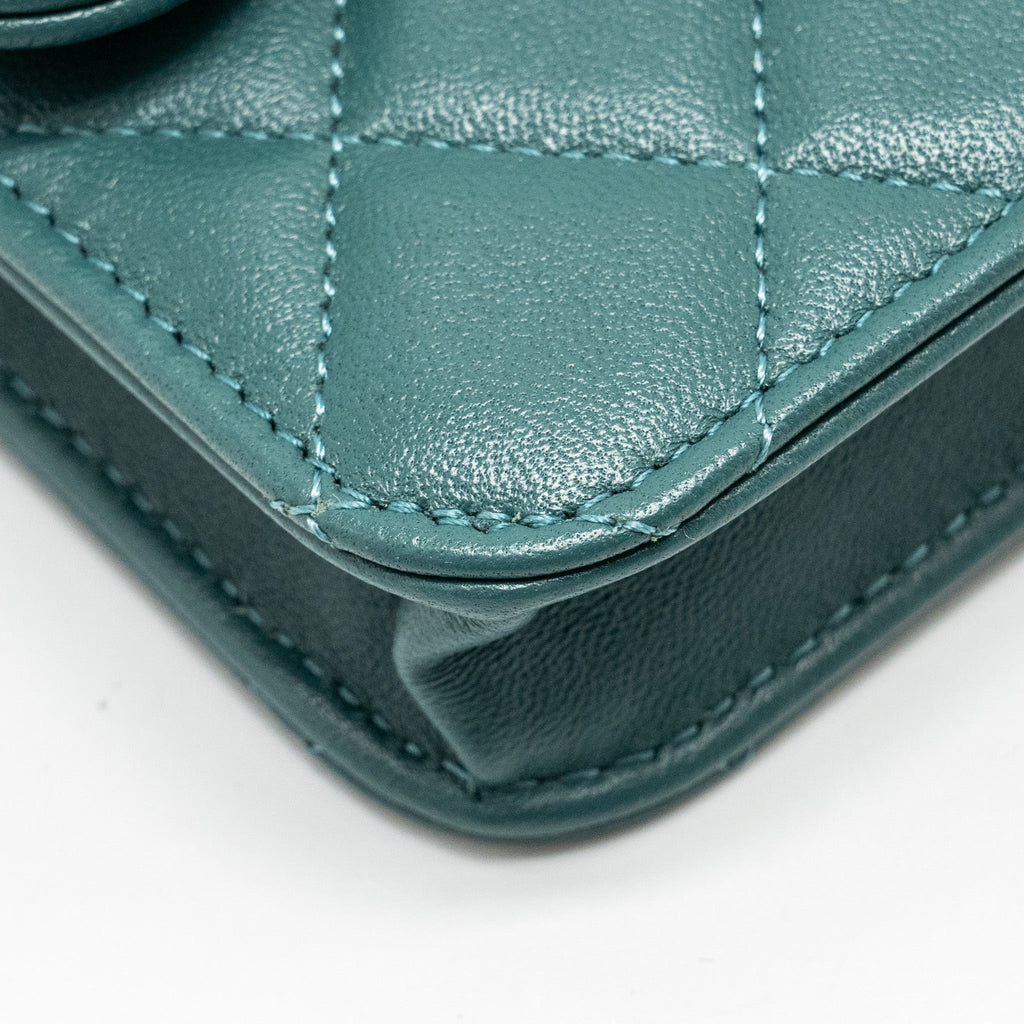 CHANEL TOP HANDLE MINI FLAP BAG LAMBSKIN GREEN GHW