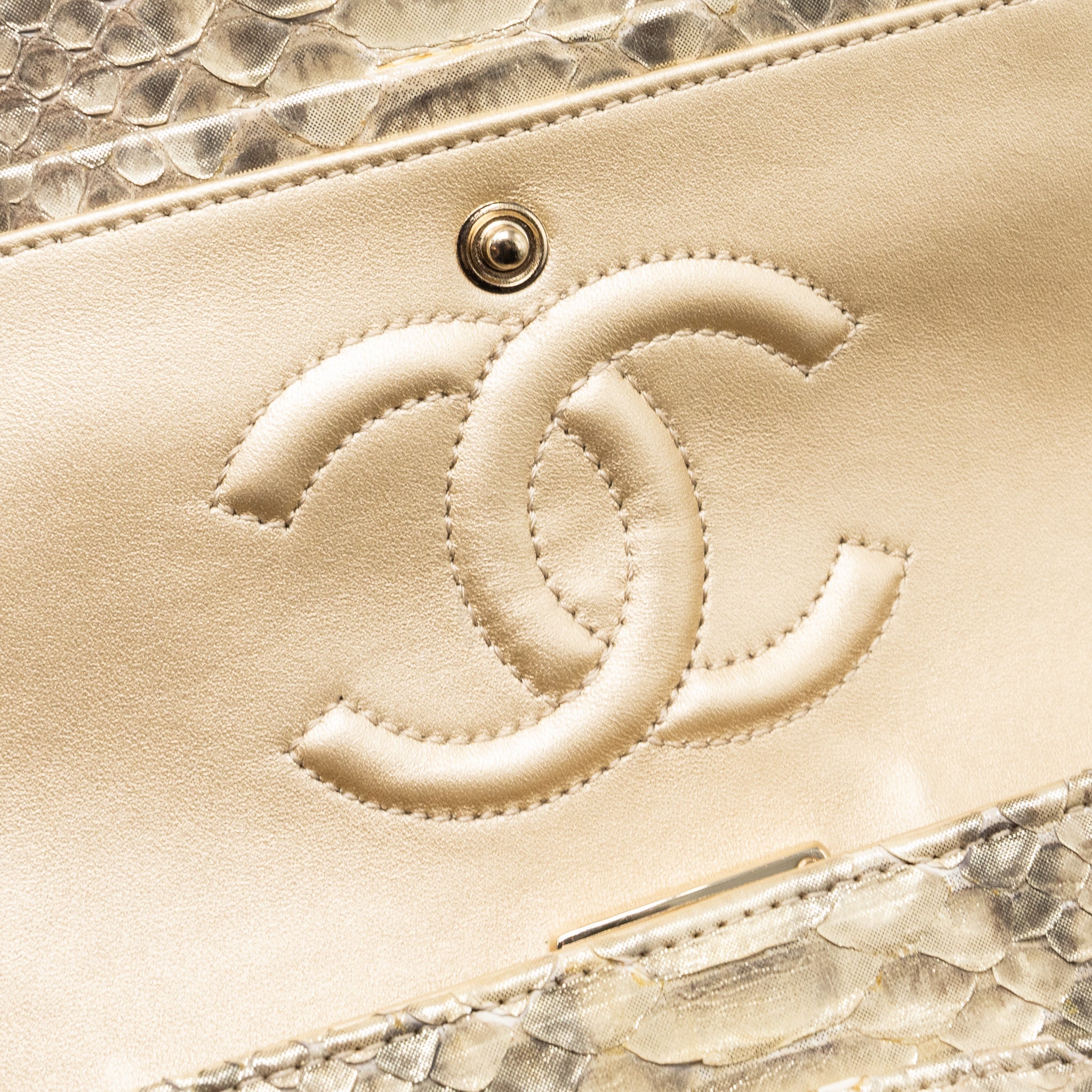 CHANEL MEDIUM CLASSIC DOUBLE FLAP BAG PYTHON GOLD GHW