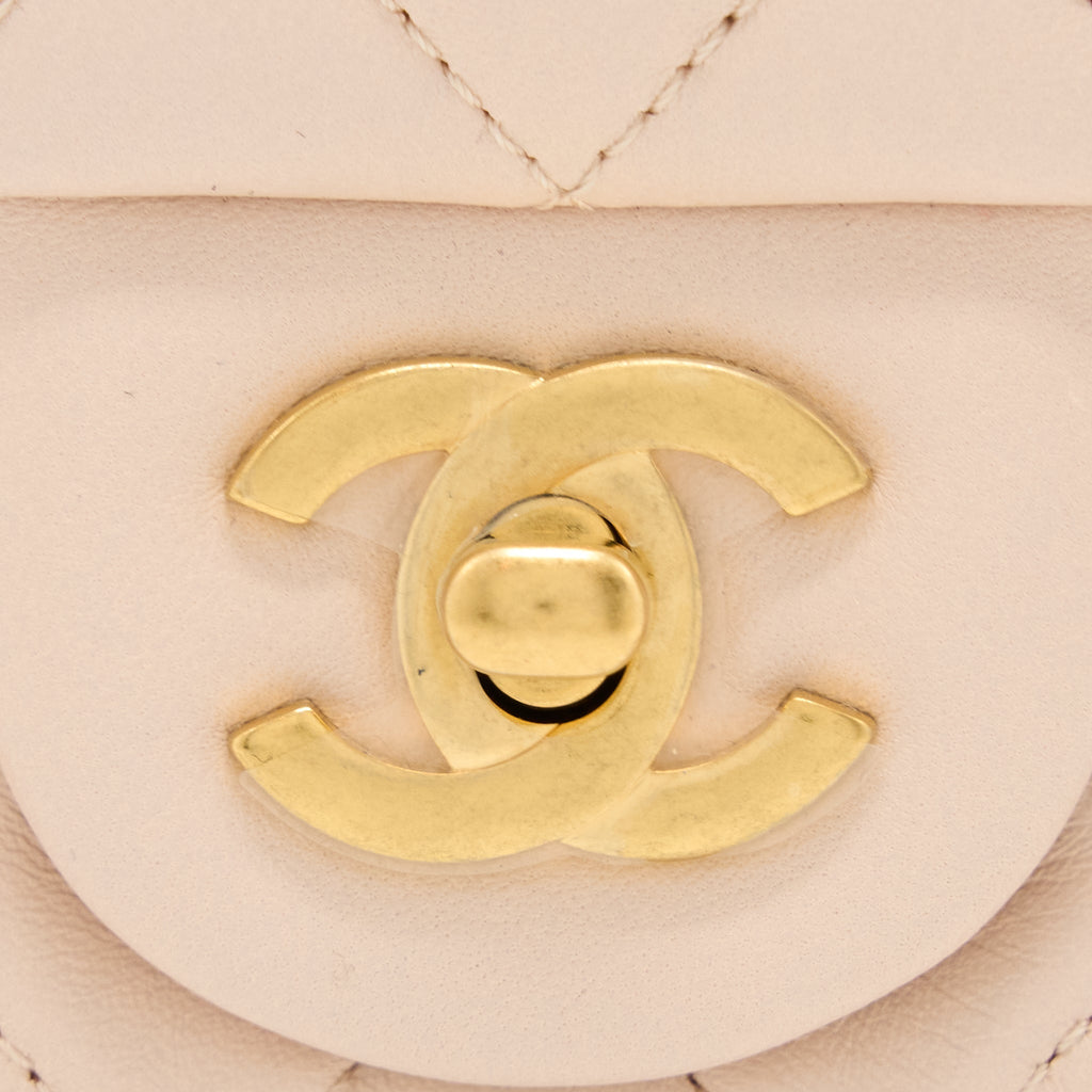 CHANEL PEARL CRUSH MINI SQUARE LAMBSKIN LIGHT BEIGE BRUSHED GHW(MICROCHIP)