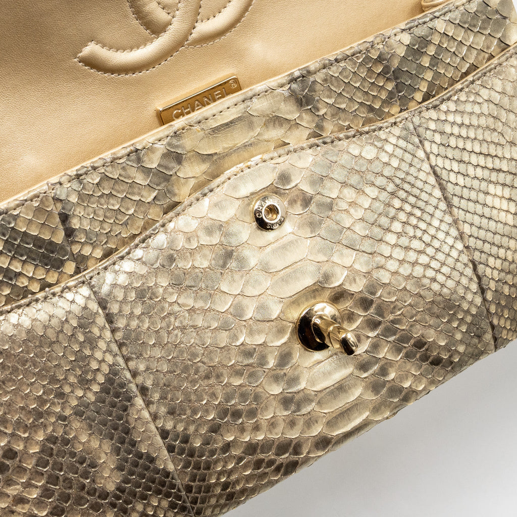 CHANEL MEDIUM CLASSIC DOUBLE FLAP BAG PYTHON GOLD GHW