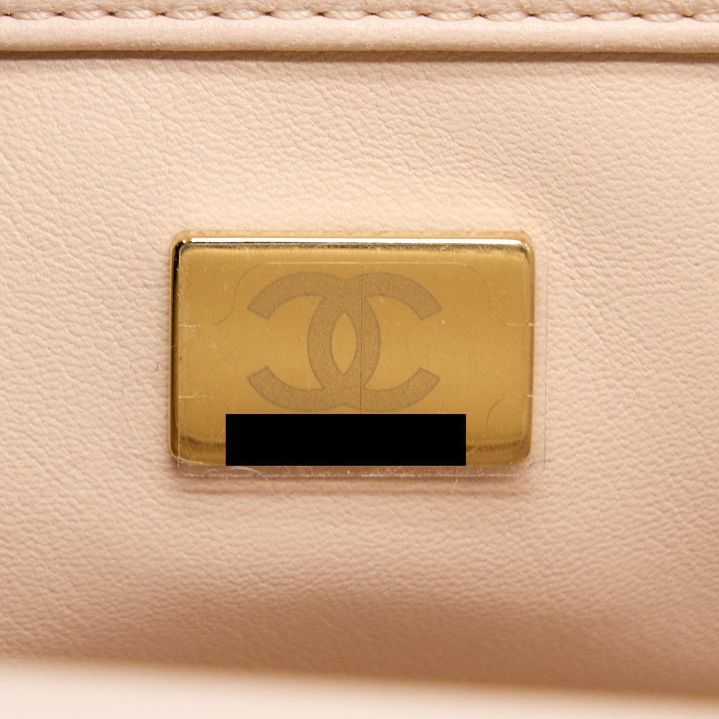 CHANEL PEARL CRUSH MINI SQUARE LAMBSKIN LIGHT BEIGE BRUSHED GHW(MICROCHIP)