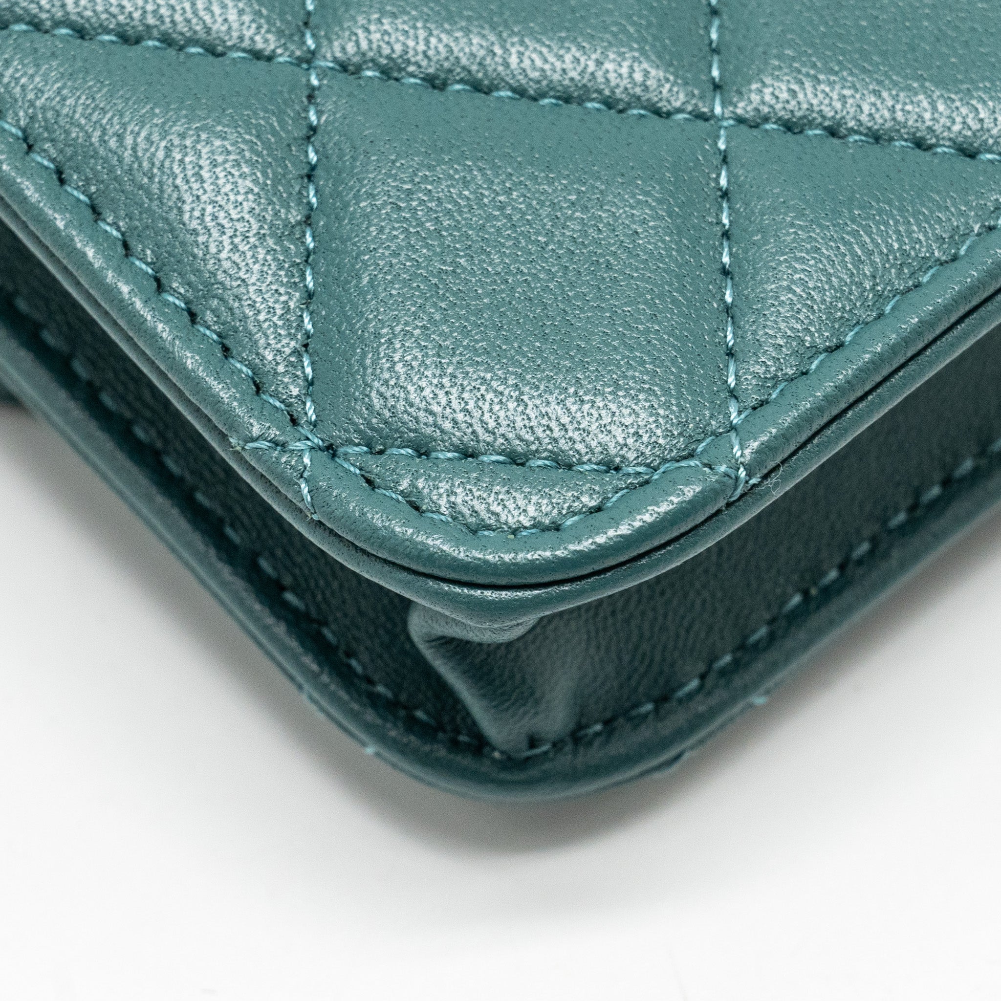 CHANEL TOP HANDLE MINI FLAP BAG LAMBSKIN GREEN GHW
