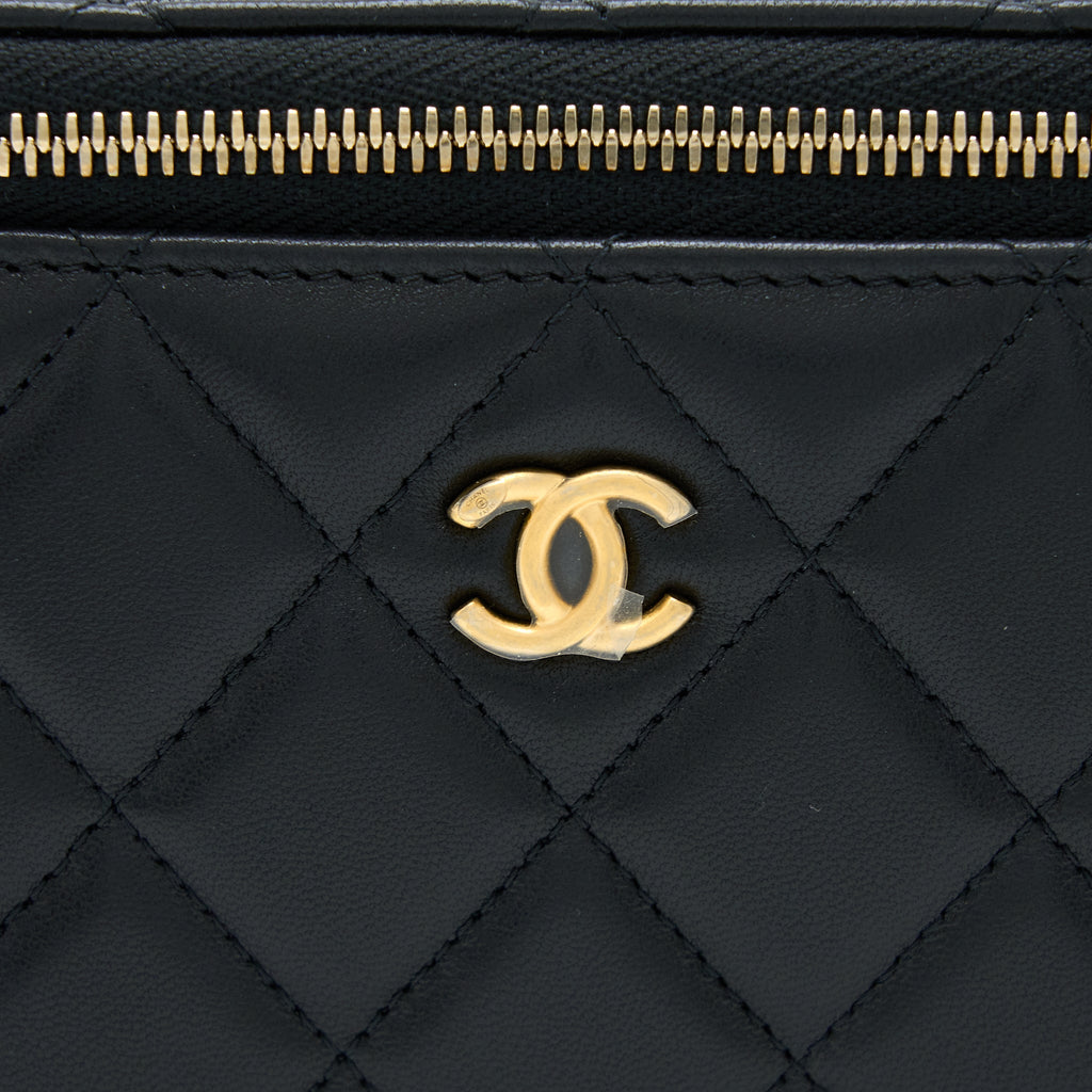 CHANEL PEARL CRUSH LONG VANITY LAMBSKIN BLACK GHW (MICROCHIP)