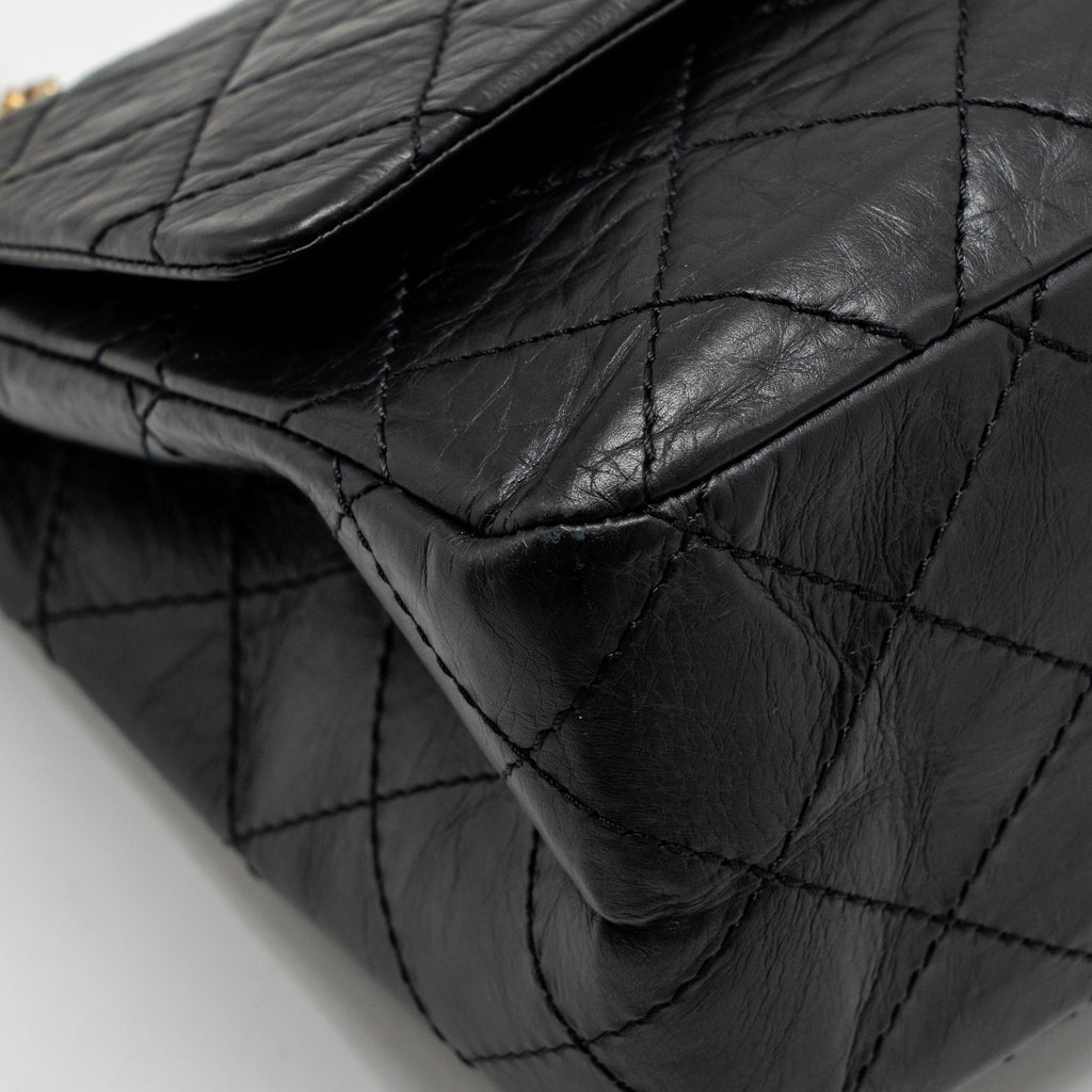 CHANEL MAXI 2.55 REISSUE DOUBLE FLAP BAG AGED CALFSKIN BLACK GHW