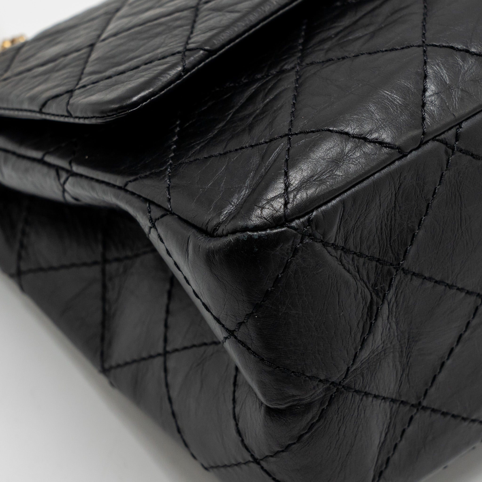 CHANEL MAXI 2.55 REISSUE DOUBLE FLAP BAG AGED CALFSKIN BLACK GHW