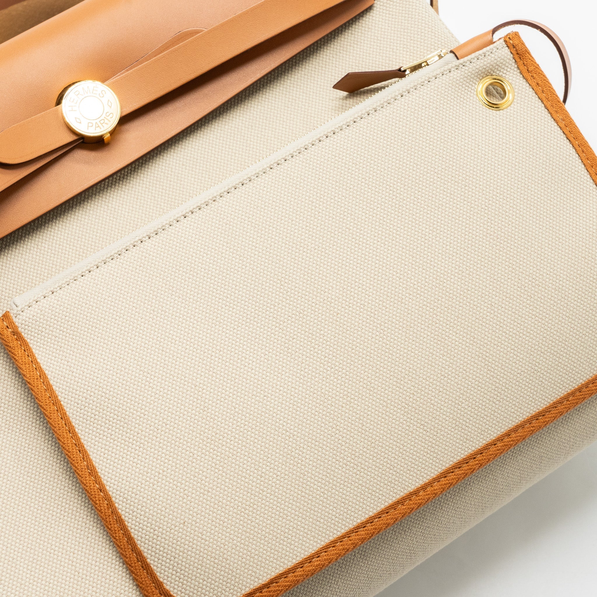 HERMES HERBAG ZIP 31 BAG CANVAS / HUNTER BETON / NATURAL GHW