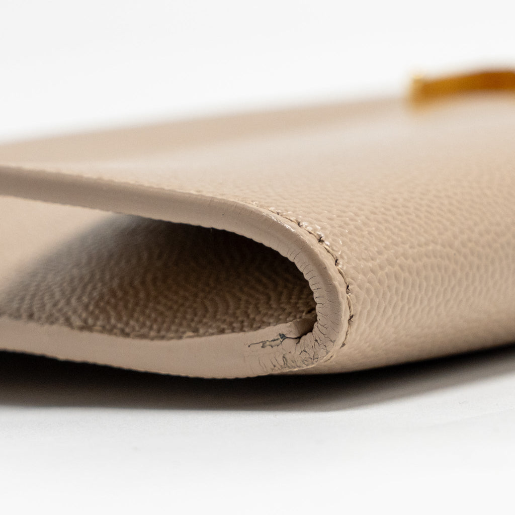 SAINT LAURENT UPTOWN CLUTCH GRAINED CALFSKIN BEIGE GHW