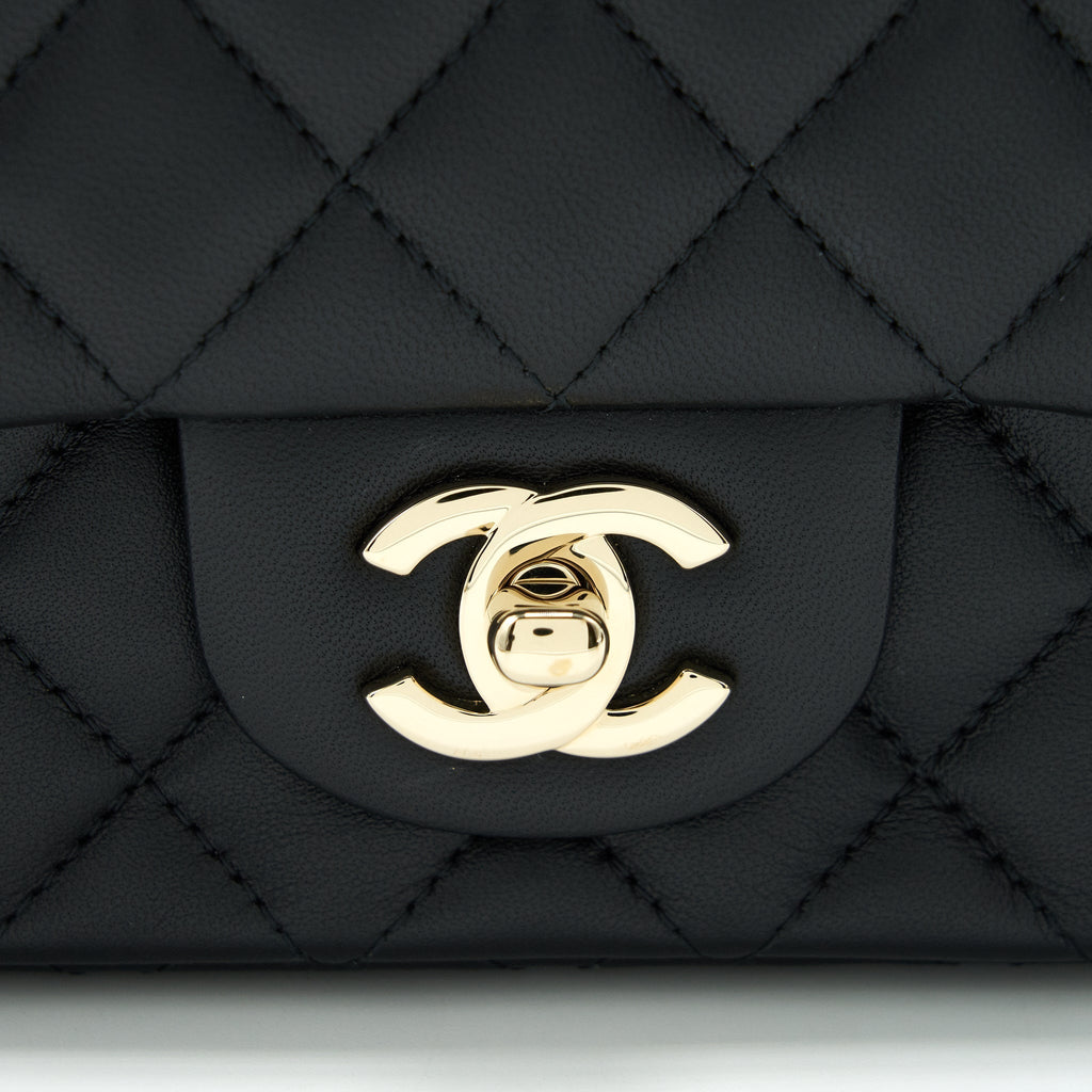 CHANEL MINI SQUARE FLAP BAG BLACK LAMBSKIN LGHW