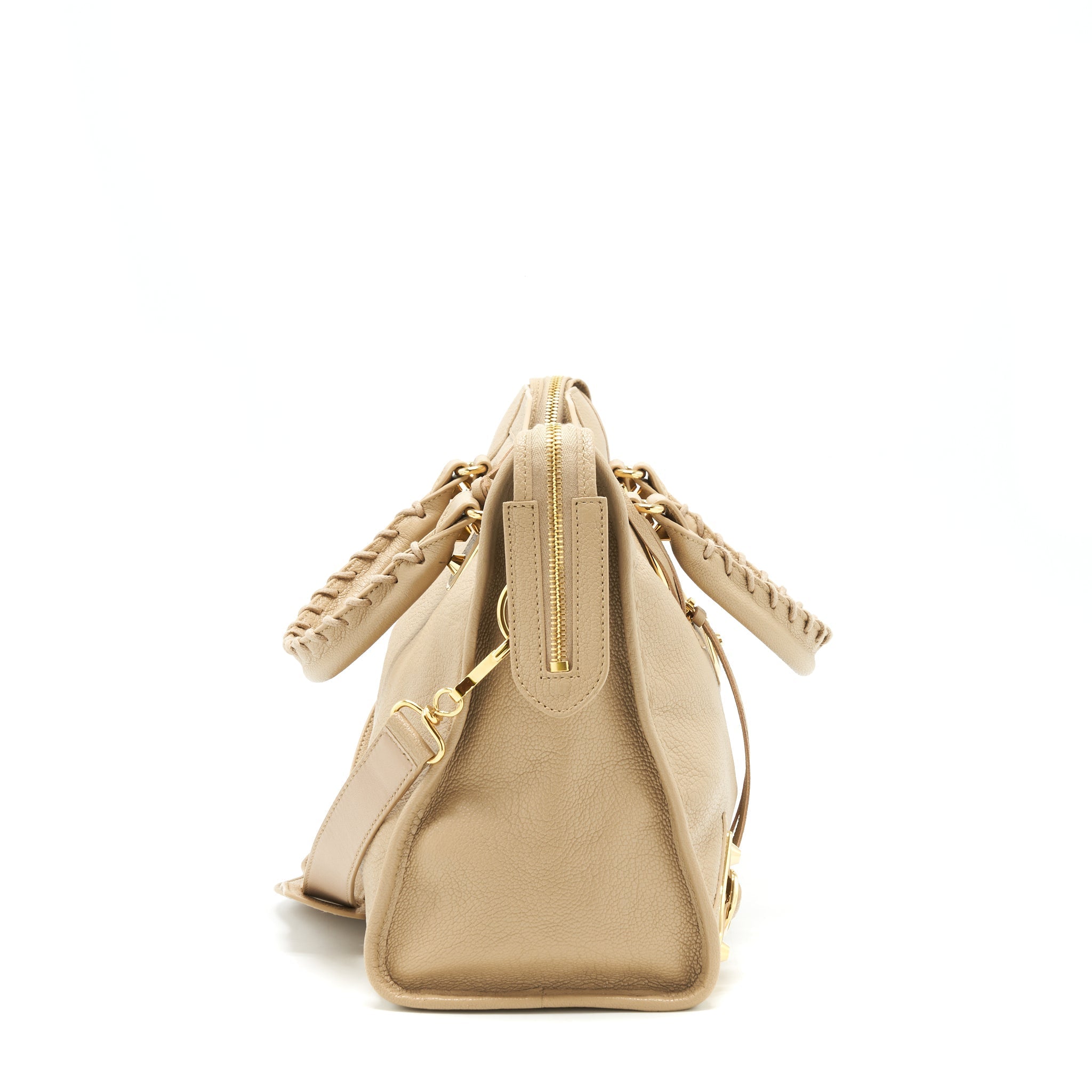 BALENCIAGA MEDIUM METALLIC EDGE CITY BAG BEIGE LGHW