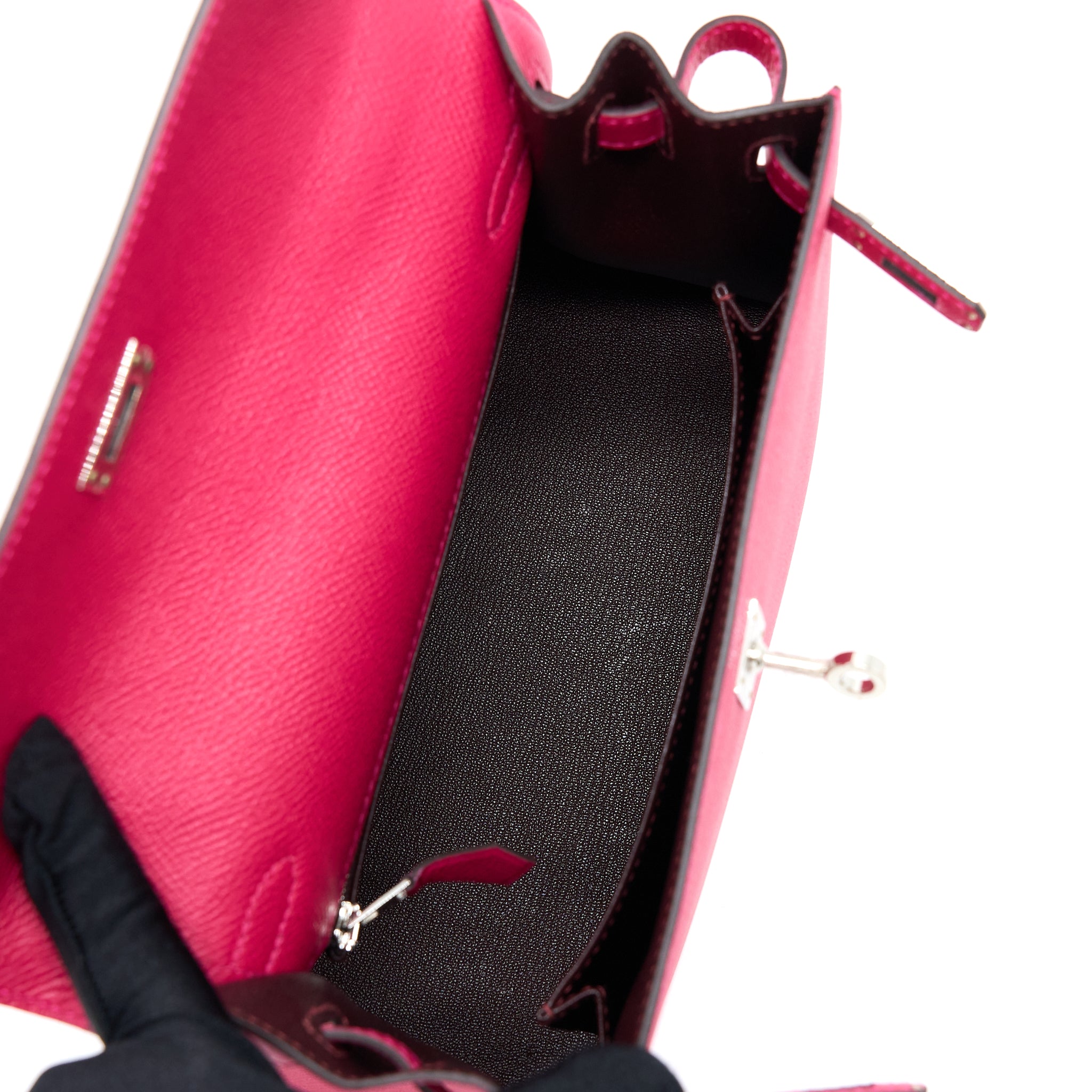 HERMES KELLY 25 EPSOM FRAMBOISE/PRUNE SHW