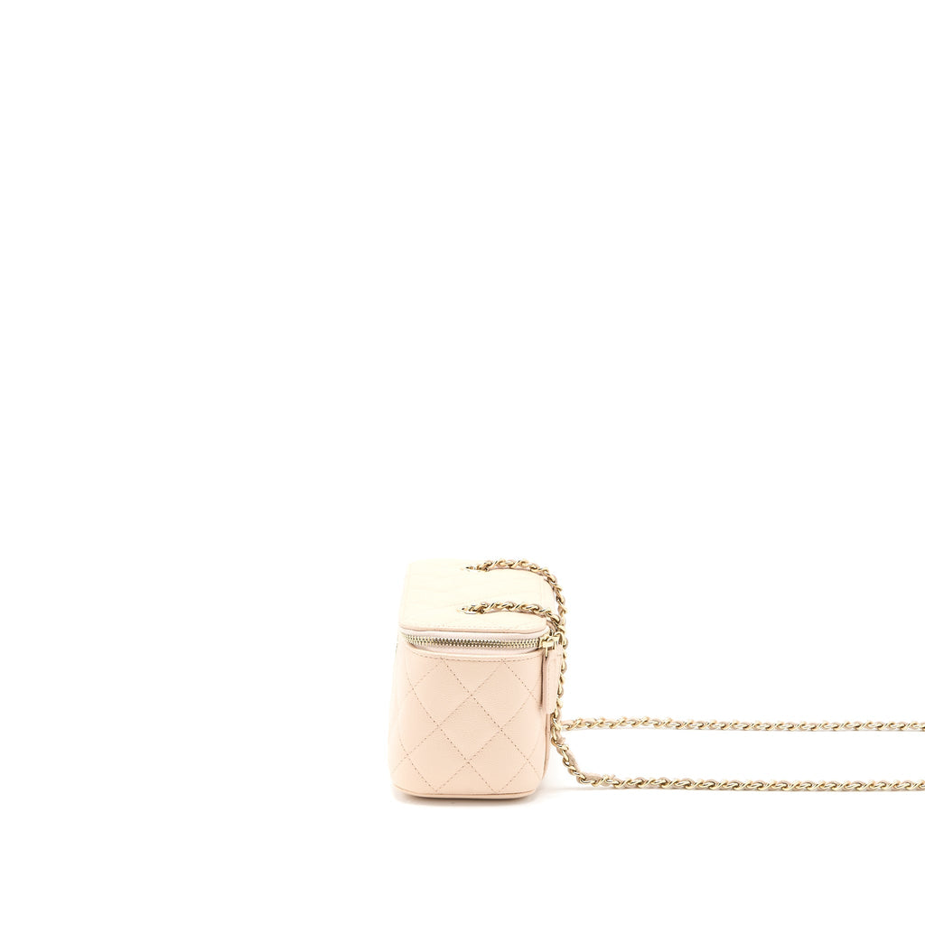 CHANEL LONG VANITY CASE CAVIAR LIGHT BEIGE LGHW