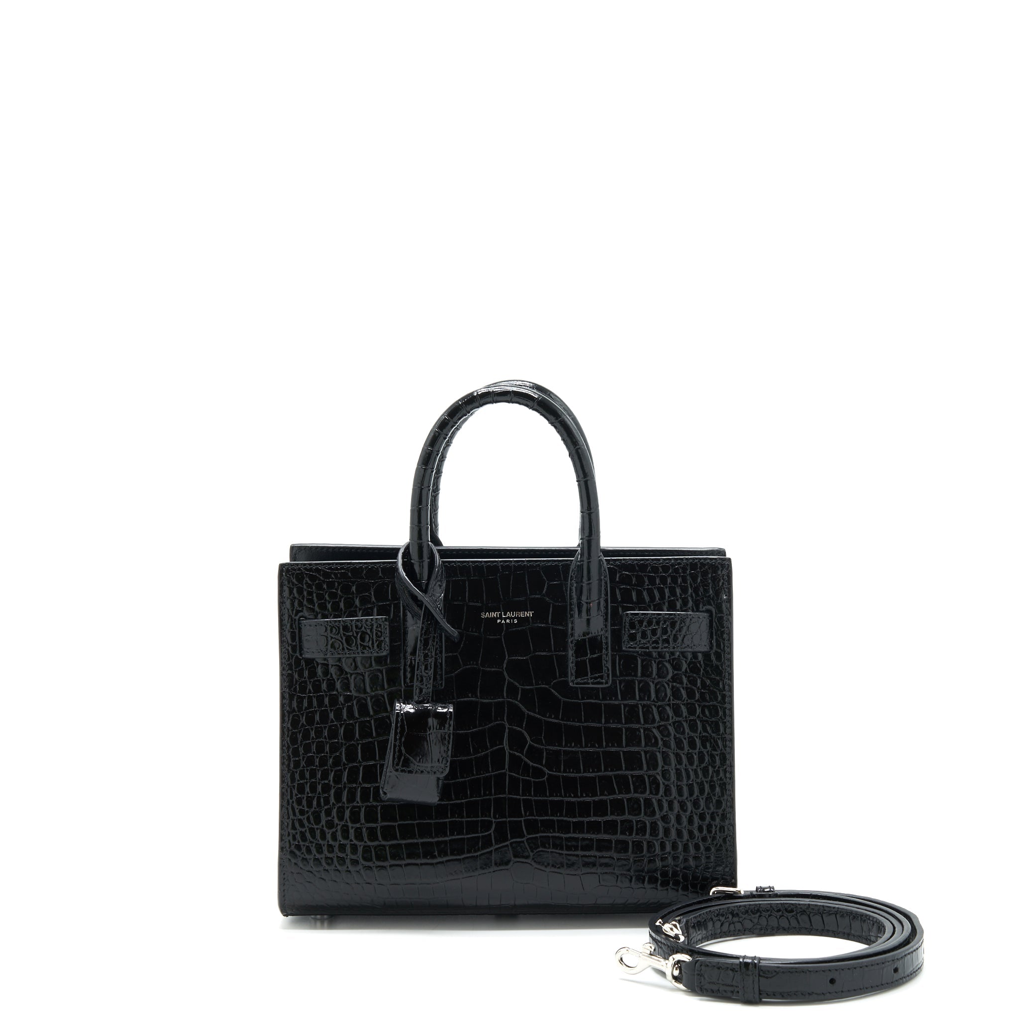 SAINT LAURENT SAC DE JOUR NANO IN CROC EMBOSSED CALFSKIN BLACK SHW