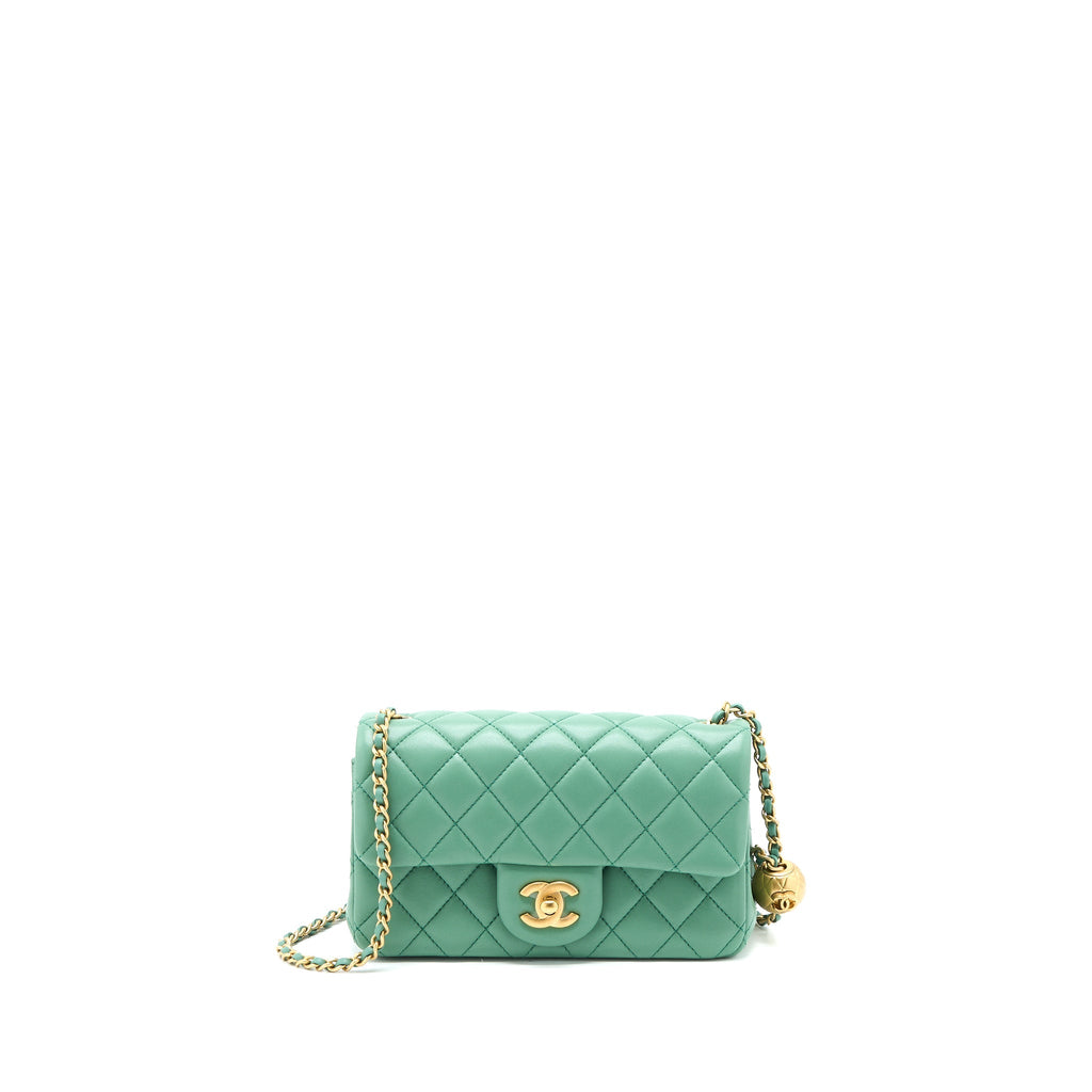 CHANEL PEARL CRUSH MINI RECTANGULAR FLAP BAG LAMBSKIN GREEN GHW (MICROCHIP)