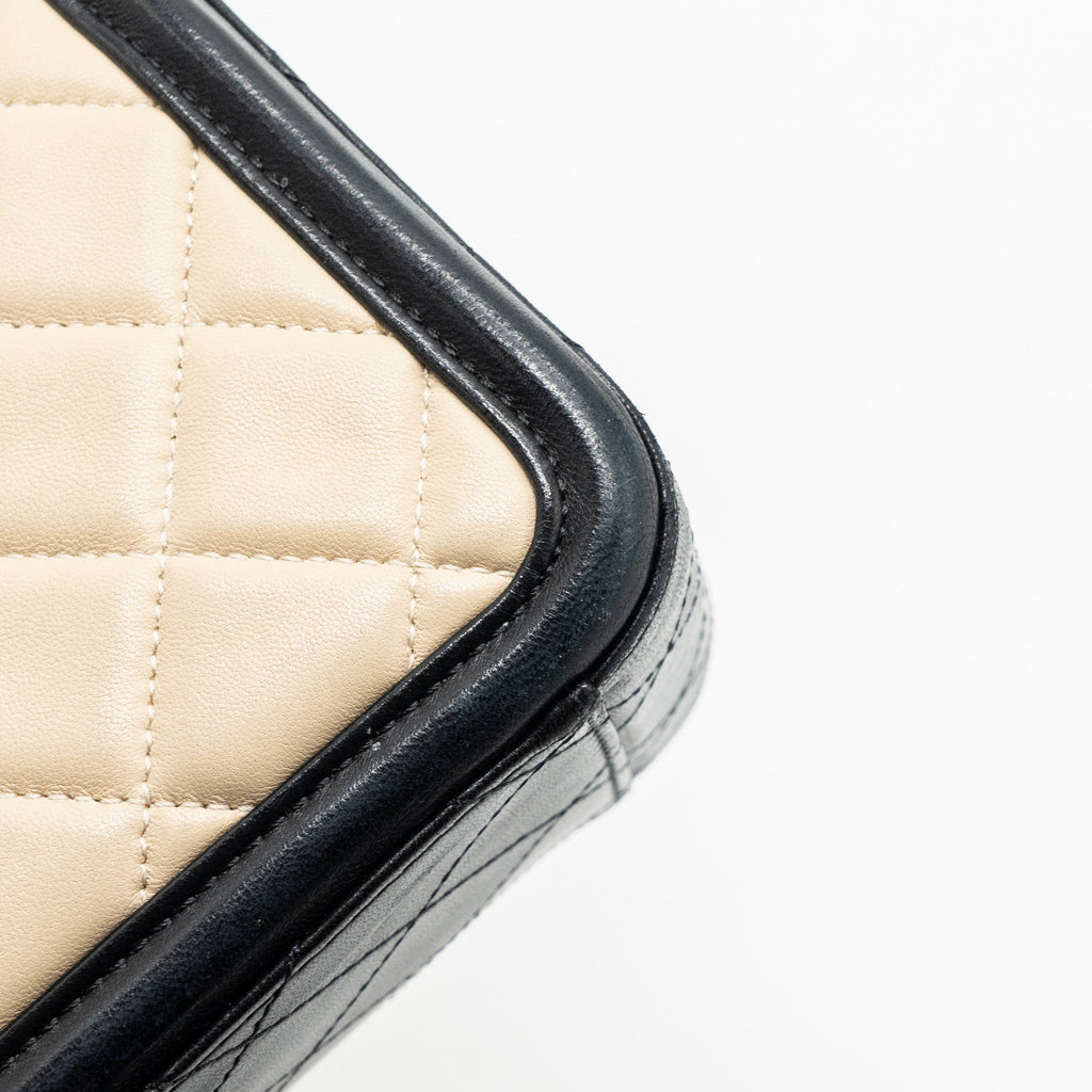 CHANEL QUILTED SMALL SHOPPING TOTE BAG LAMBSKIN BEIGE / BLACK GHW