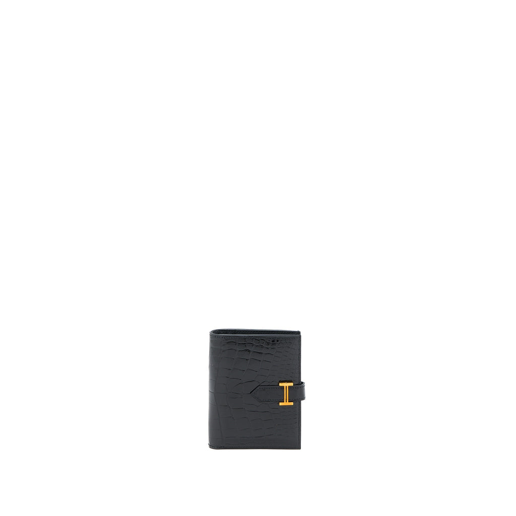 HERMES BEARN WALLET SHINY ALLIGATOR BLACK GHW