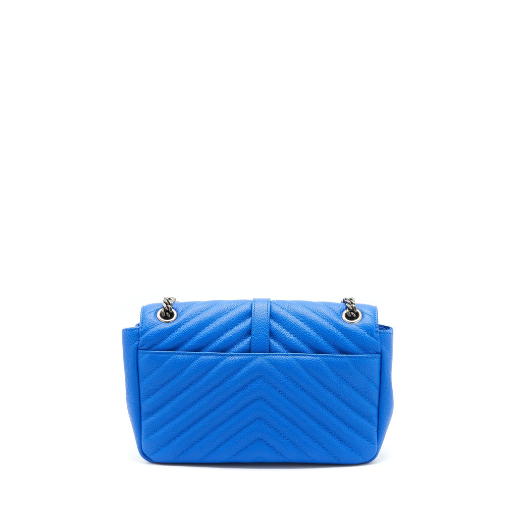 SAINT LAURENT MINI COLLEGE BAG GRAINED CALFSKIN BLUE RUTHENIUM HARDWARE