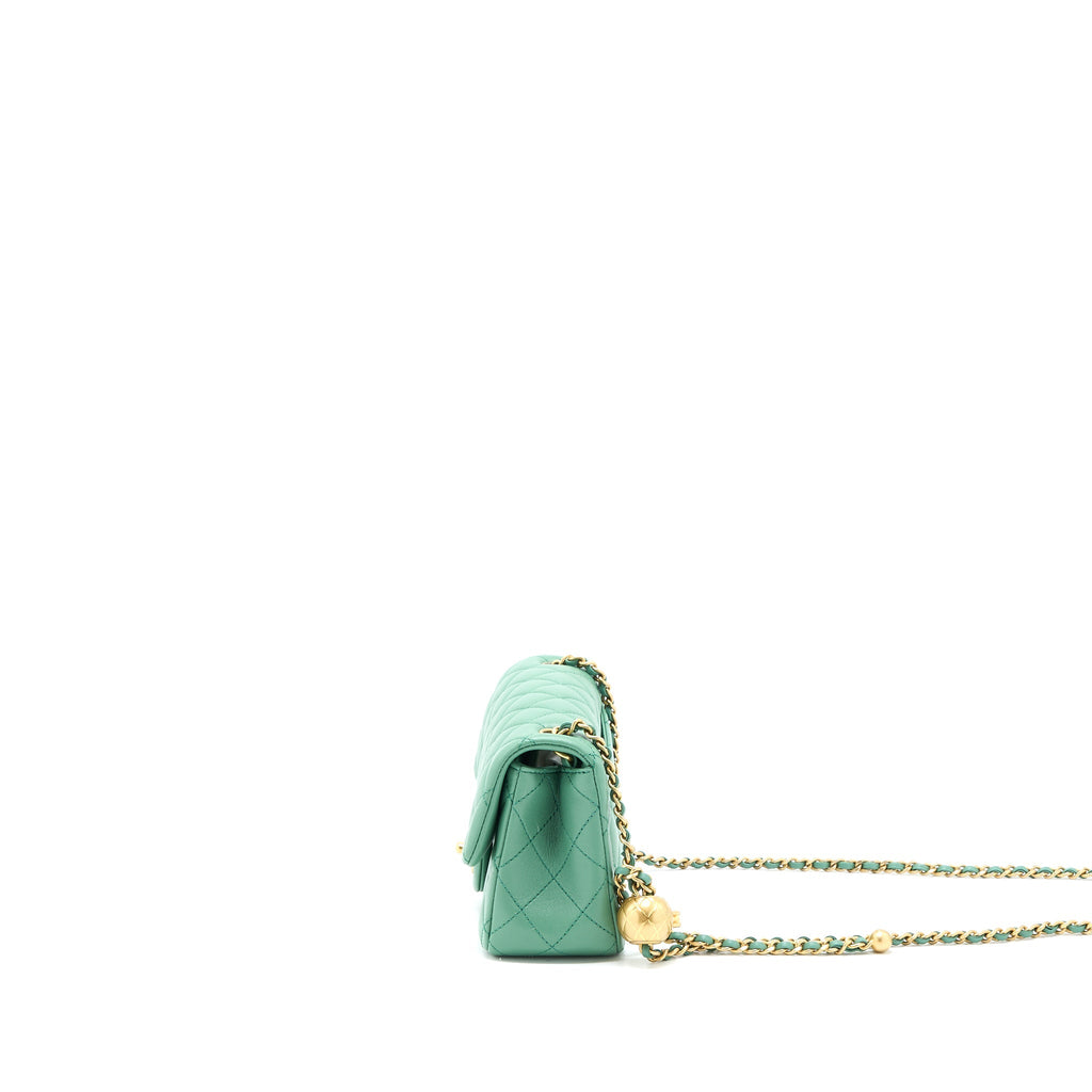 CHANEL PEARL CRUSH MINI RECTANGULAR FLAP BAG LAMBSKIN GREEN GHW (MICROCHIP)