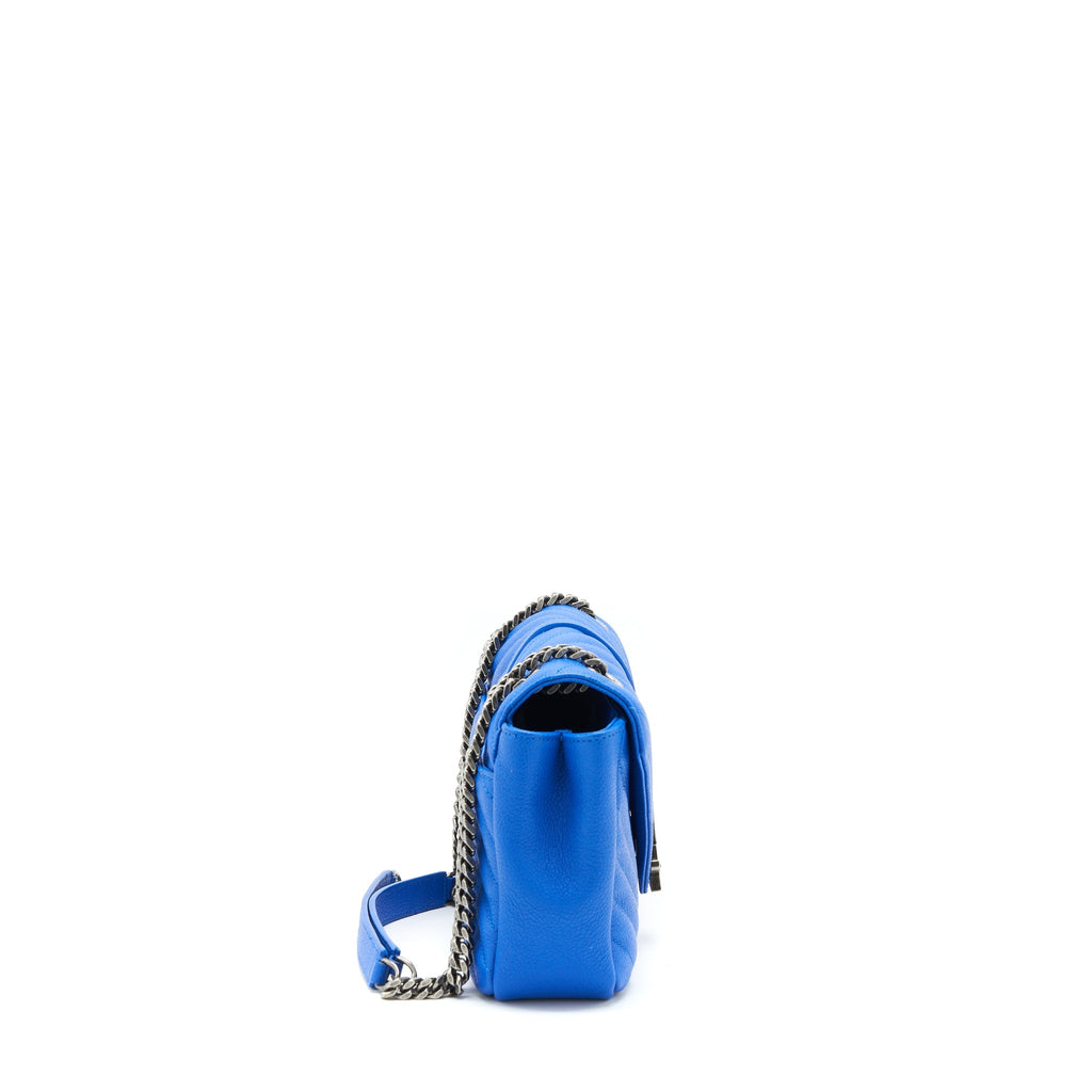 SAINT LAURENT MINI COLLEGE BAG GRAINED CALFSKIN BLUE RUTHENIUM HARDWARE