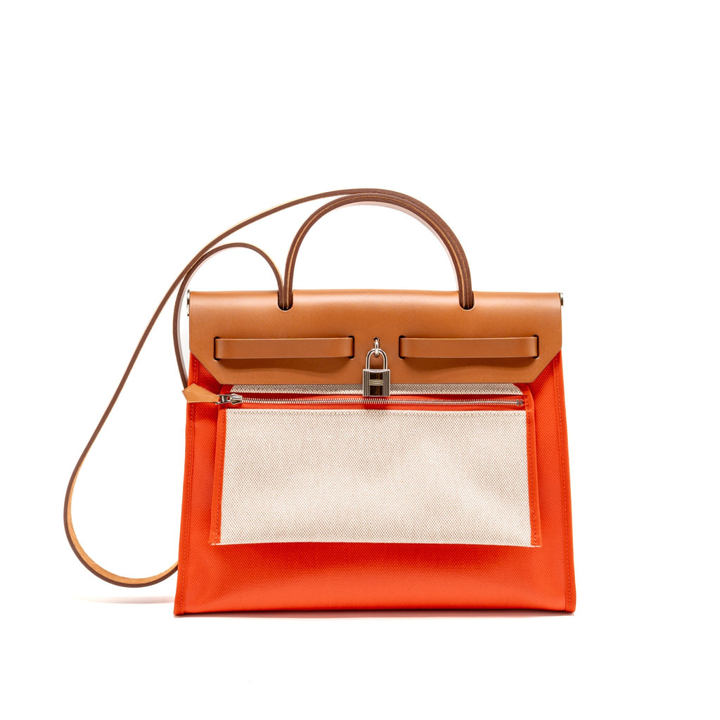 HERMES HERBAG31 ZIP BAG TOILE H BERLINE CANVAS / HUNTER CAPUCINE-ECRU-BEIGE / FAUVE SHW