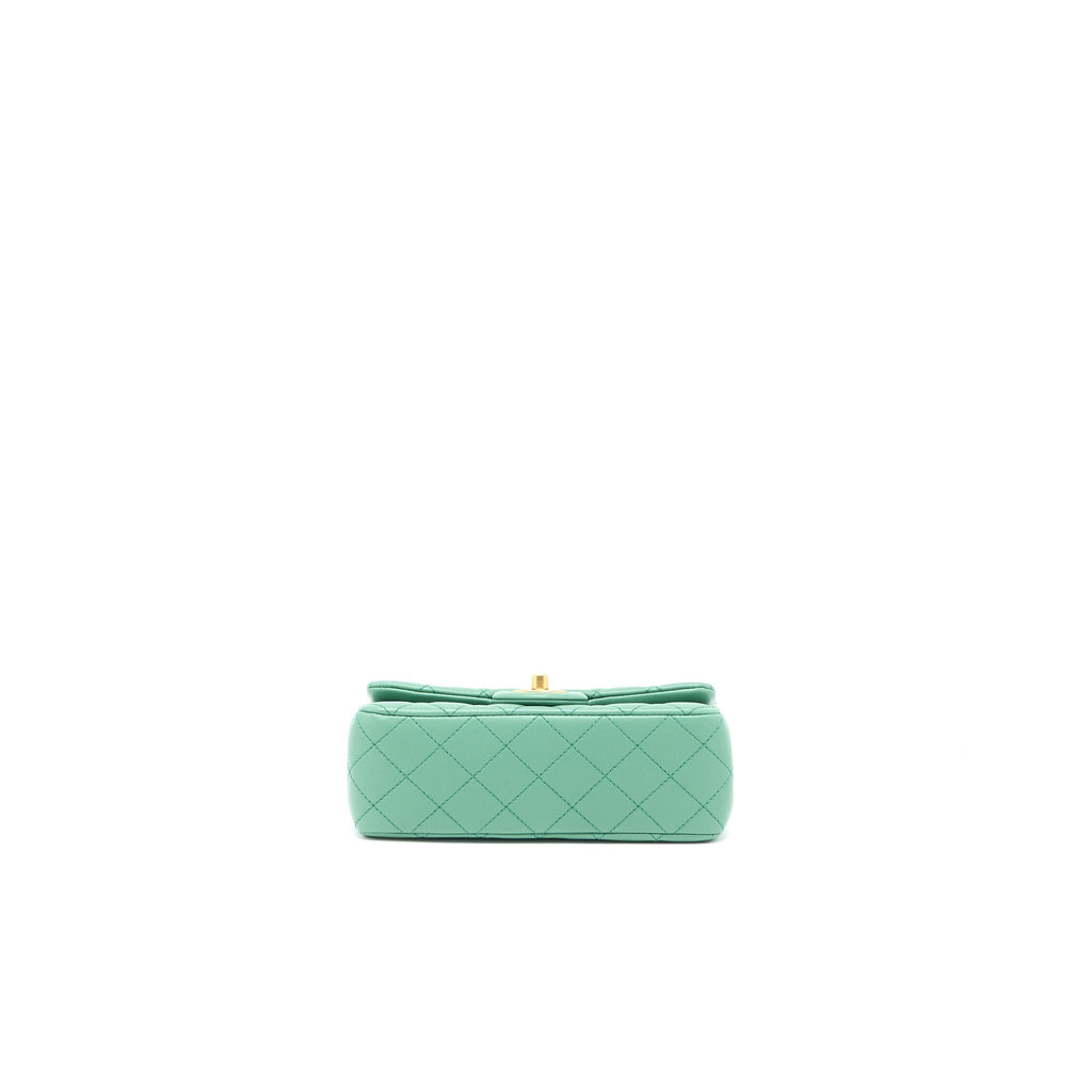 CHANEL PEARL CRUSH MINI RECTANGULAR FLAP BAG LAMBSKIN GREEN GHW (MICROCHIP)
