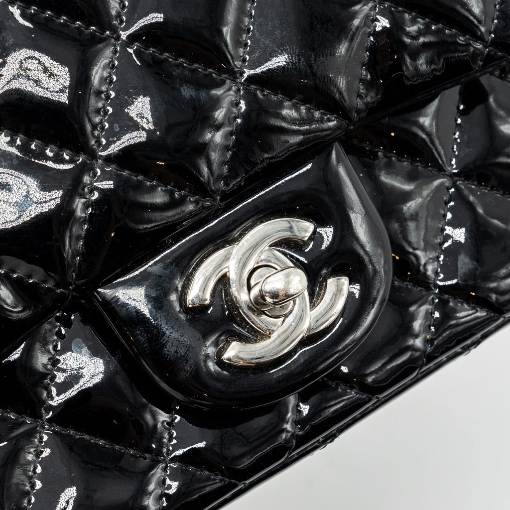 CHANEL CLASSIC MINI SQUARE FLAP BAG PATENT BLACK SHW