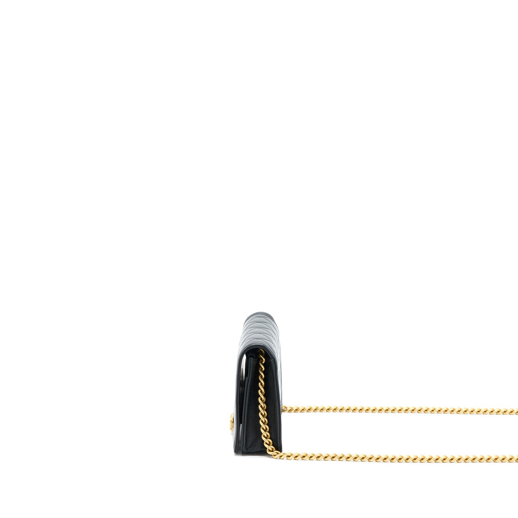 CHANEL BOY WALLET ON CHAIN LAMBSKIN BLACK BRUSHED GHW
