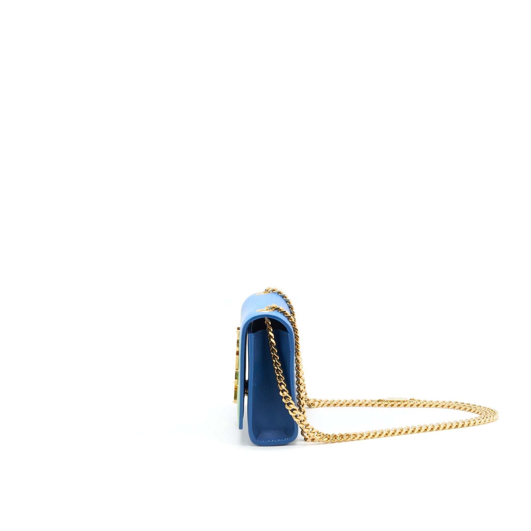 SAINT LAURENT MINI KATE CHAIN BAG (17CM) BLUE/ GREEN GHW