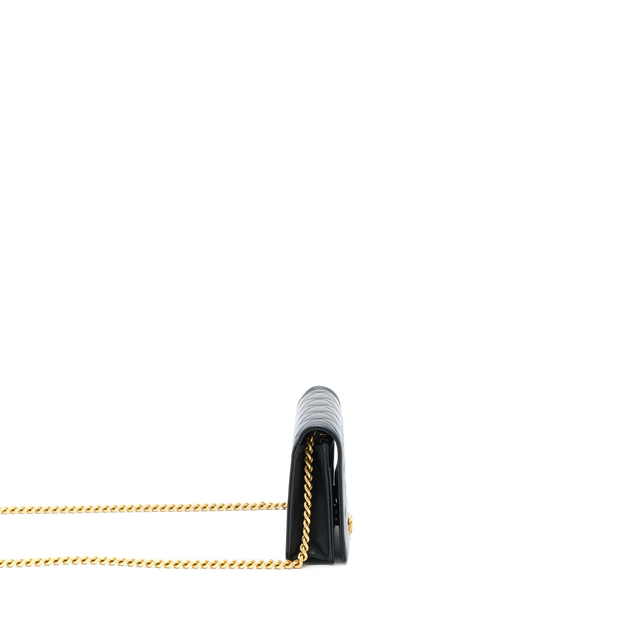 CHANEL BOY WALLET ON CHAIN LAMBSKIN BLACK BRUSHED GHW