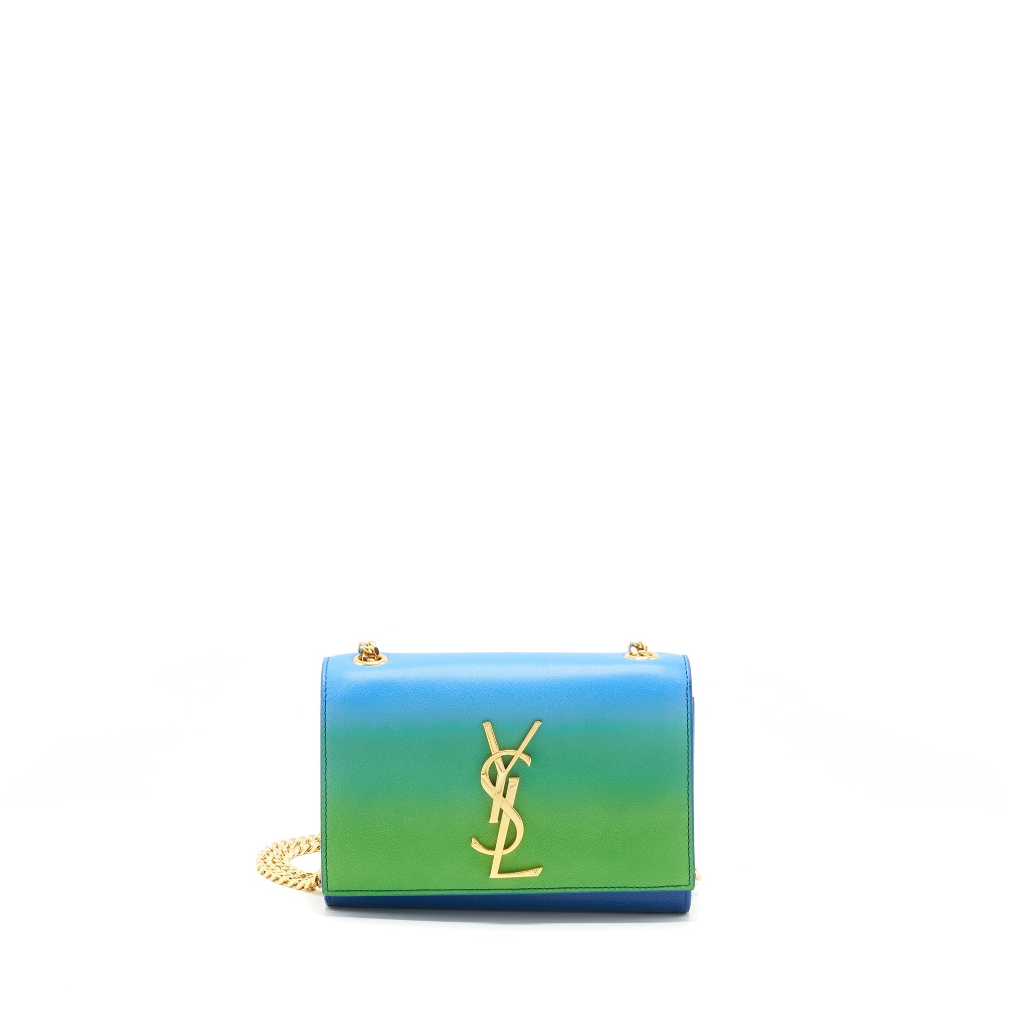 SAINT LAURENT MINI KATE CHAIN BAG (17CM) BLUE/ GREEN GHW