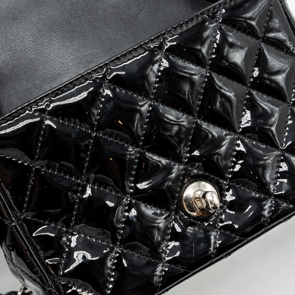 CHANEL CLASSIC MINI SQUARE FLAP BAG PATENT BLACK SHW