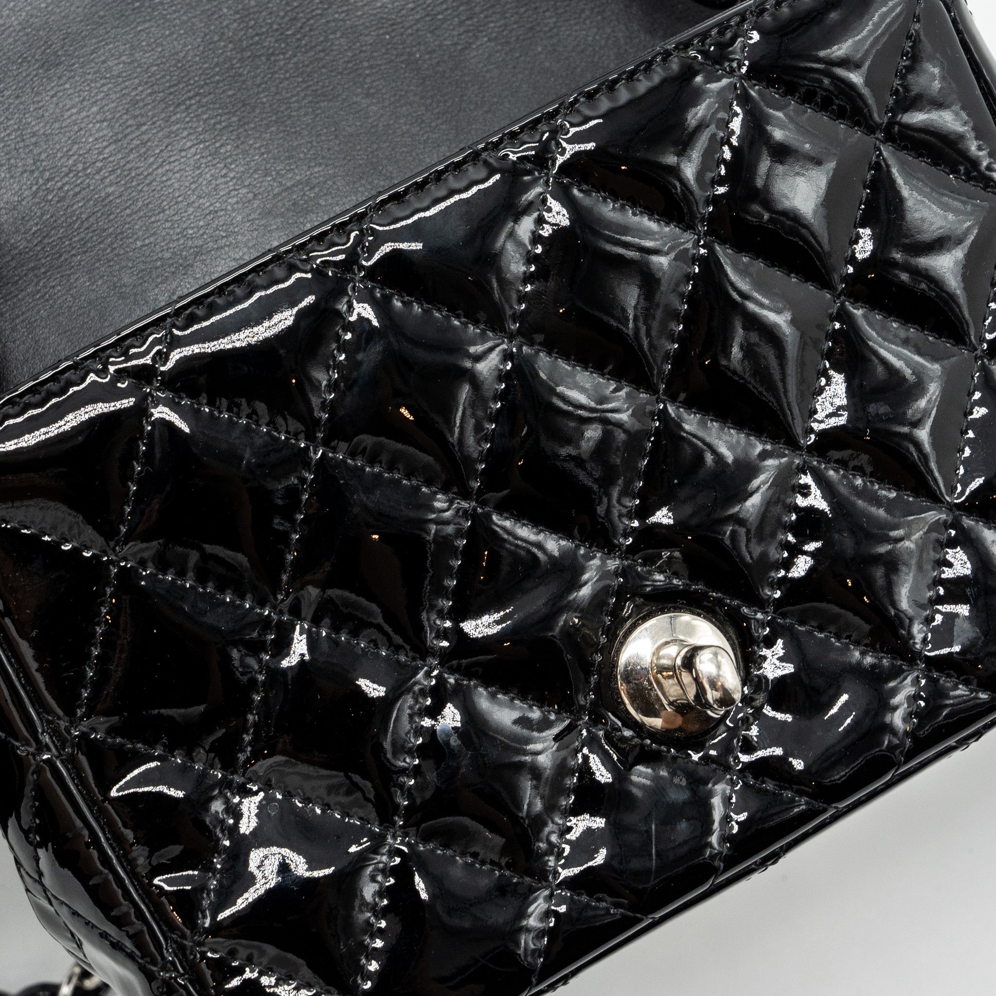 CHANEL CLASSIC MINI SQUARE FLAP BAG PATENT BLACK SHW