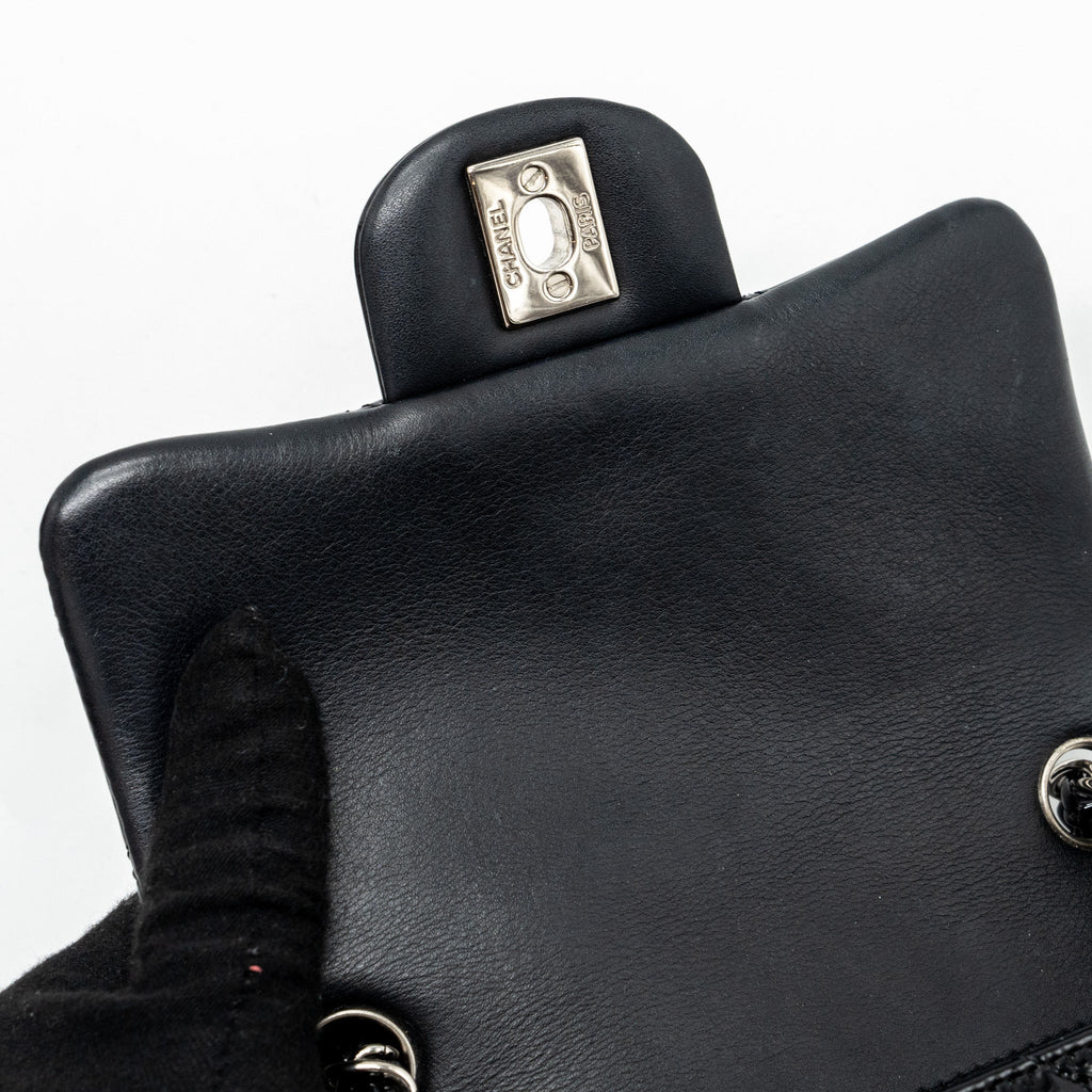 CHANEL CLASSIC MINI SQUARE FLAP BAG PATENT BLACK SHW