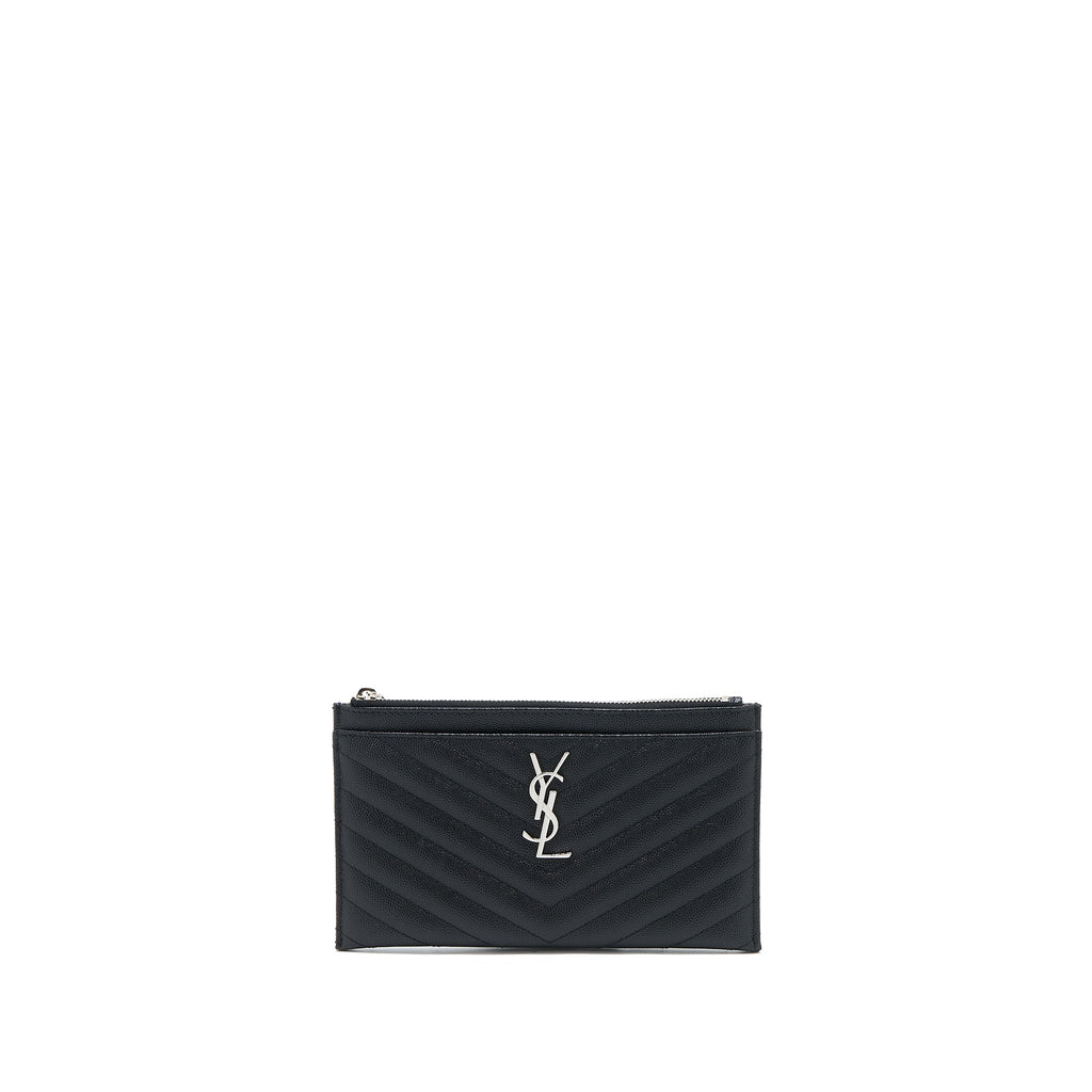 SAINT LAURENT CASSANDRA MATELASSE ZIPPED POUCH GRAINED CALFSKIN BLACK SHW