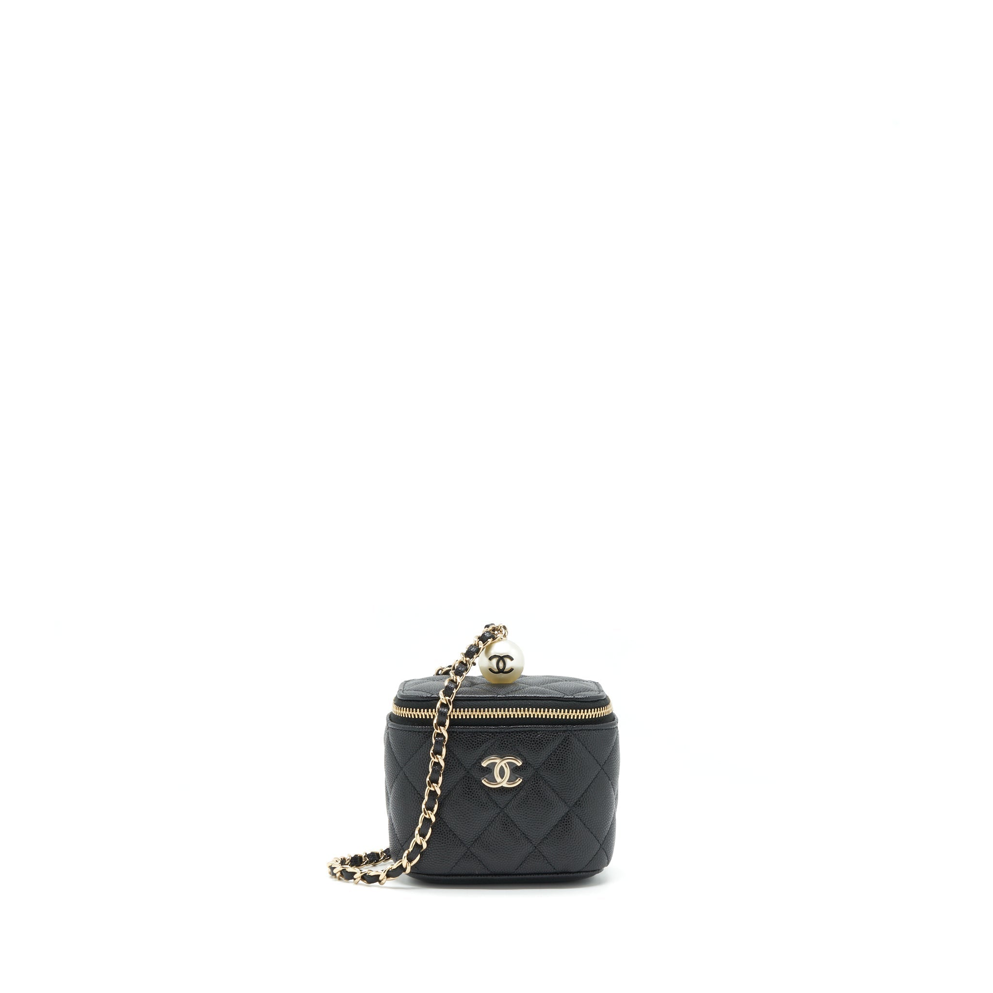 CHANEL SMALL VANITY CLUTCH WITH CHAIN CC PEARL CAVIAR BLACK LGHW