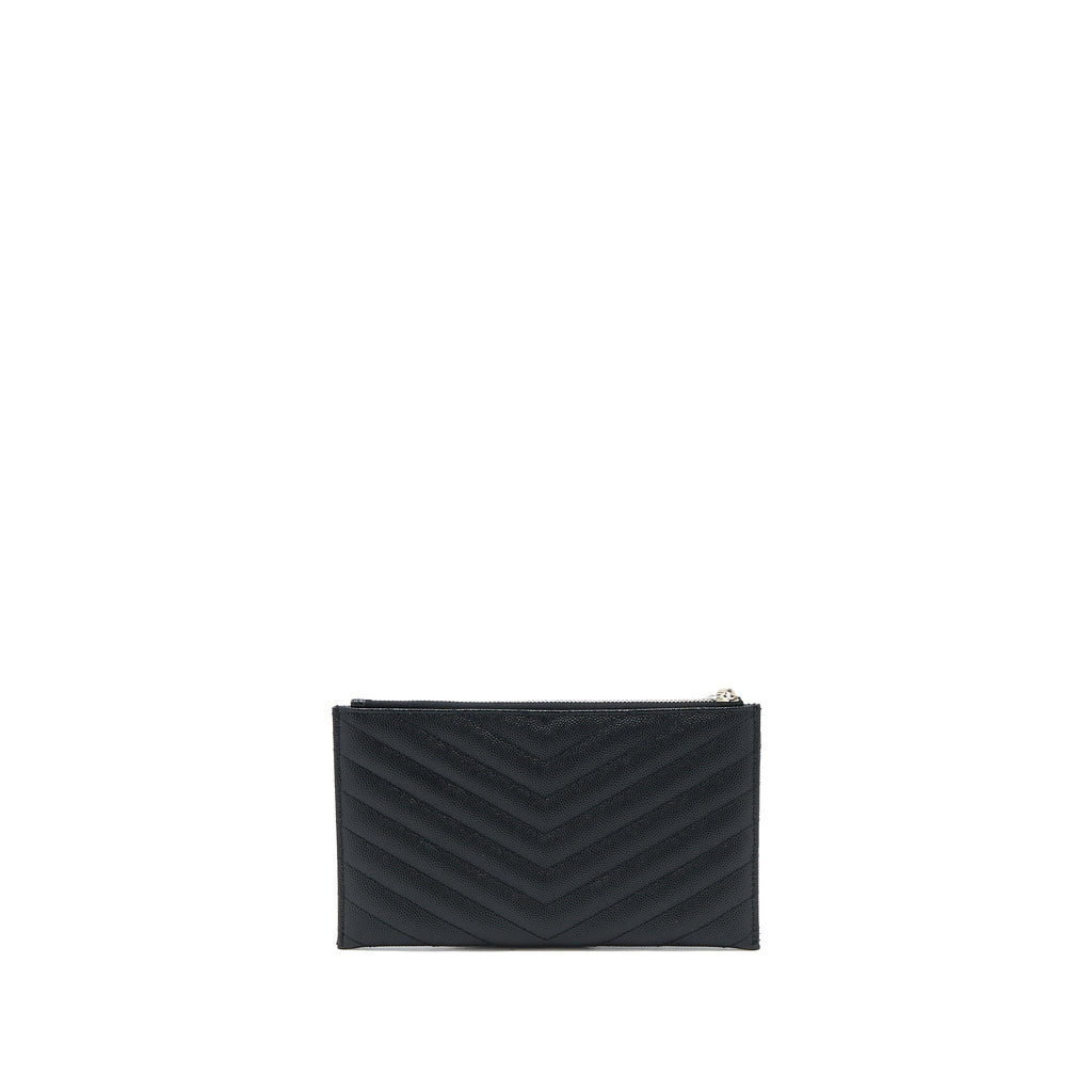 SAINT LAURENT CASSANDRA MATELASSE ZIPPED POUCH GRAINED CALFSKIN BLACK SHW