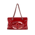 CHANEL PATENT LEATHER TOTE BAG WITH CHAIN IN RED SHW