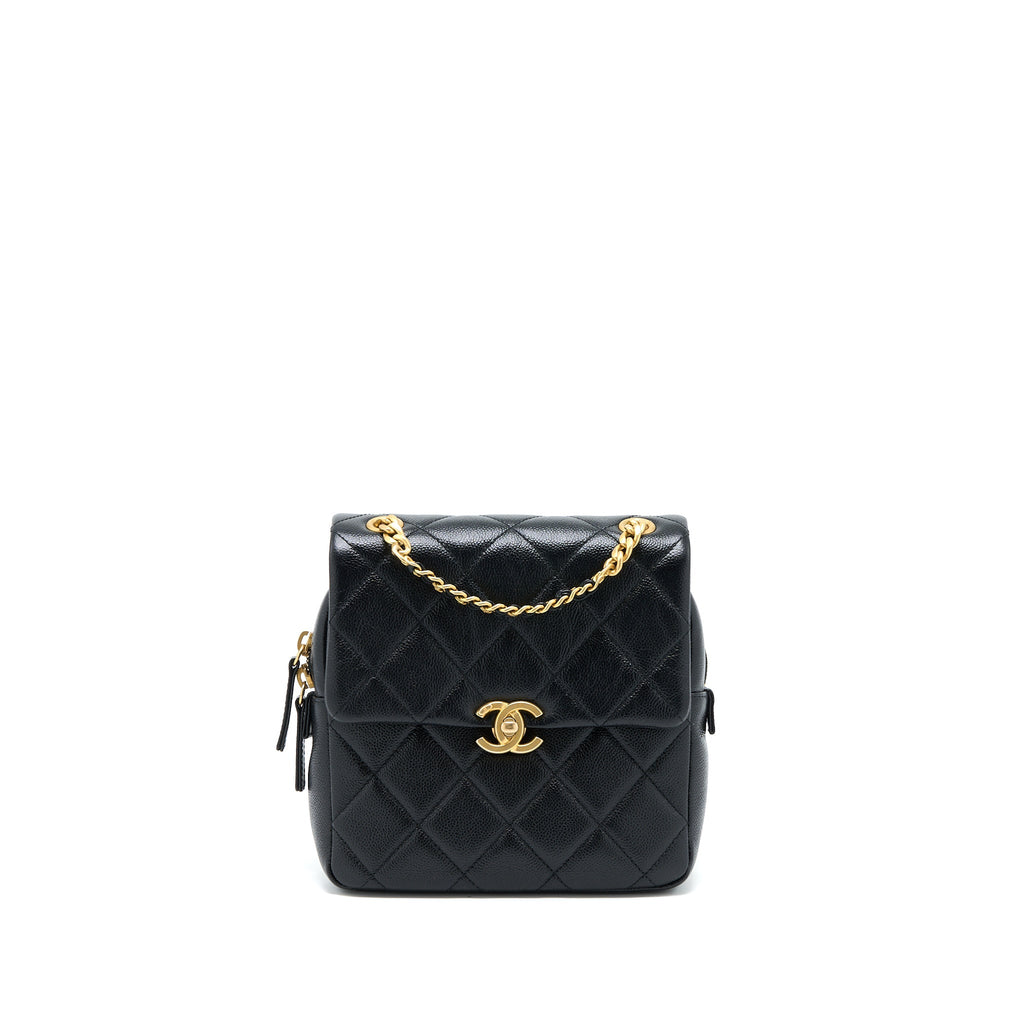 CHANEL 22P FLAP BACKPACK CAVIAR BLACK BRUSHED GHW (MICROCHIP)