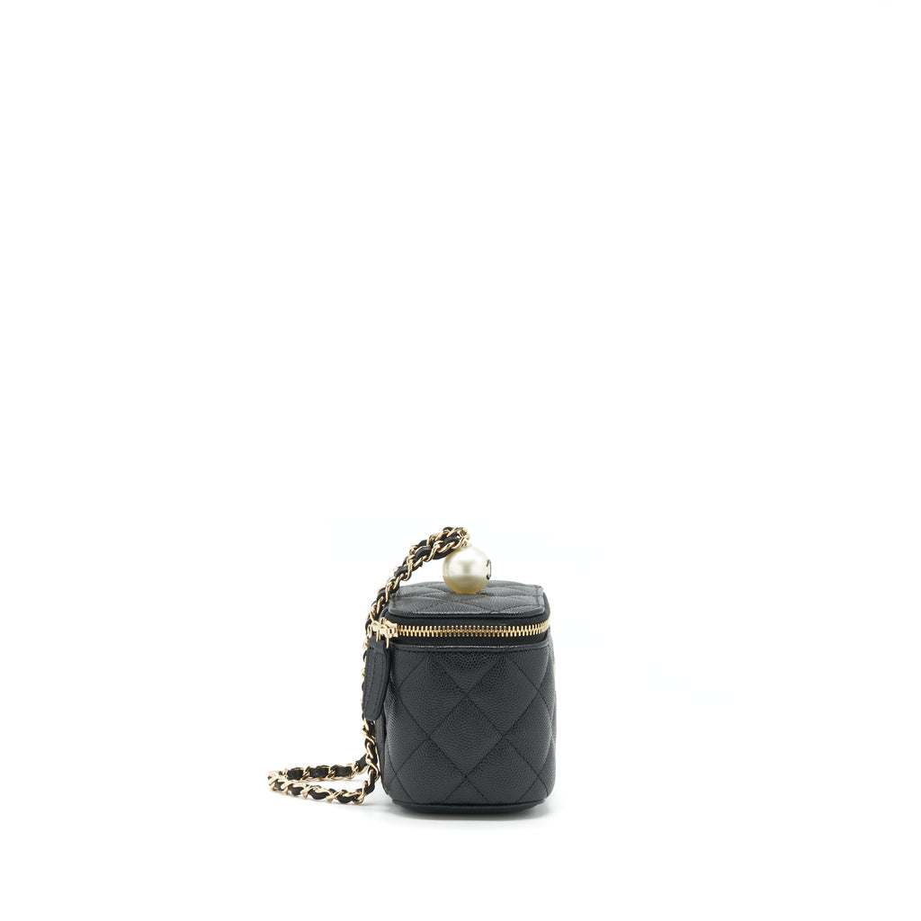 CHANEL SMALL VANITY CLUTCH WITH CHAIN CC PEARL CAVIAR BLACK LGHW