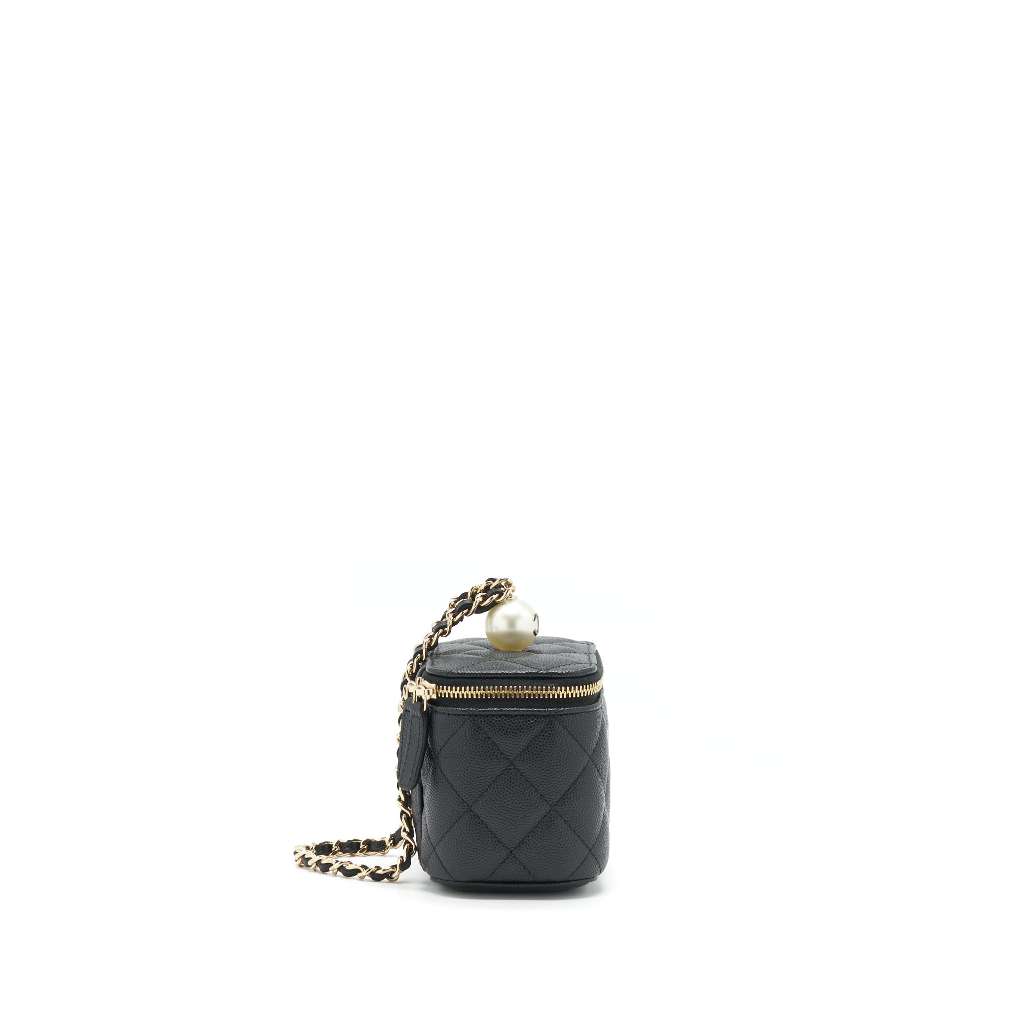 CHANEL SMALL VANITY CLUTCH WITH CHAIN CC PEARL CAVIAR BLACK LGHW
