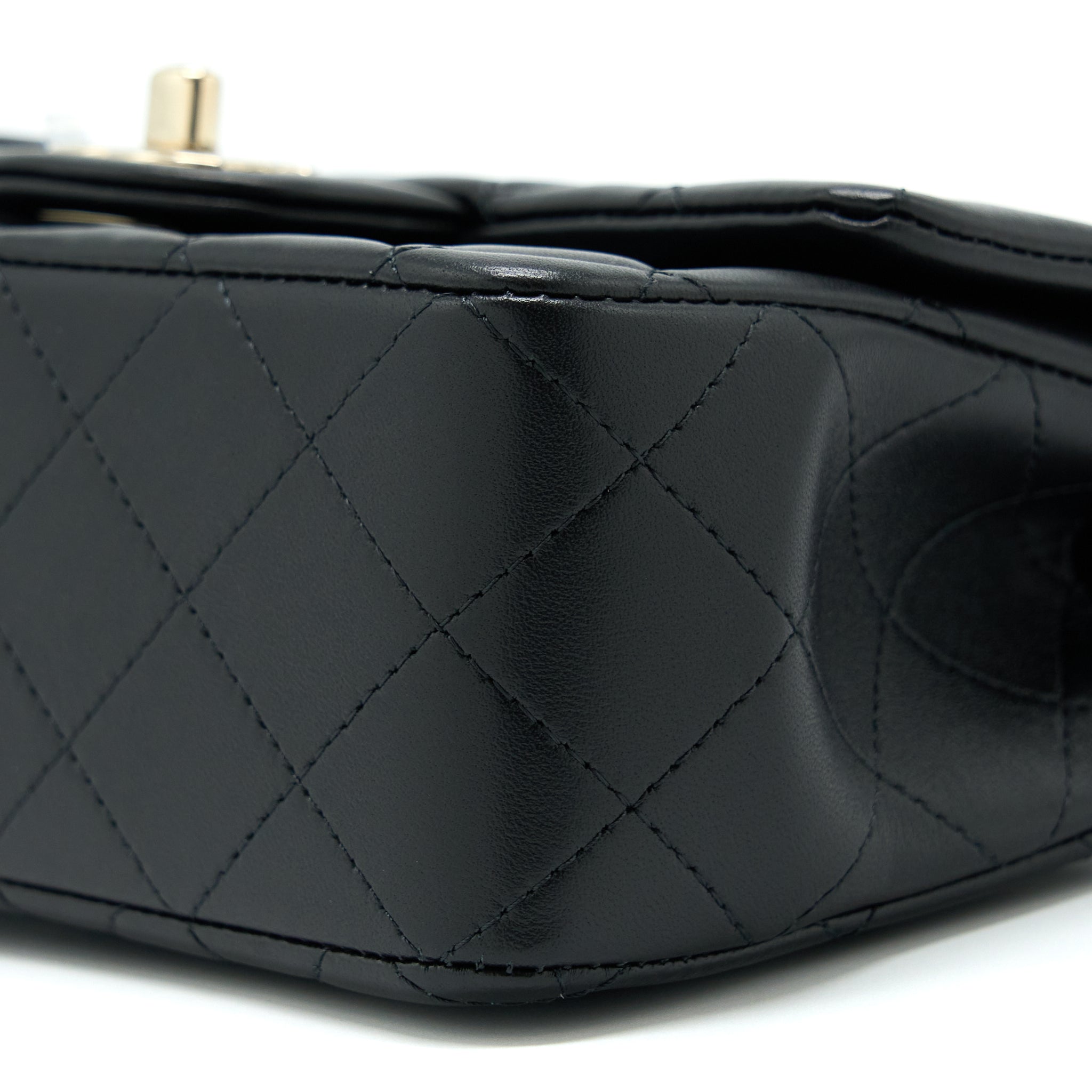 CHANEL TOP HANDLE MINI RECTANGULAR FLAP BAG LAMBSKIN BLACK LGHW (MICROCHIP)