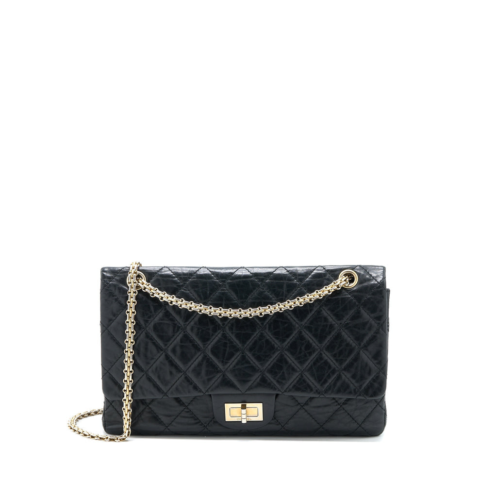 CHANEL 2.55 227 MAXI REISSUE FLAP BAG AGED CALFSKIN BLACK LGHW