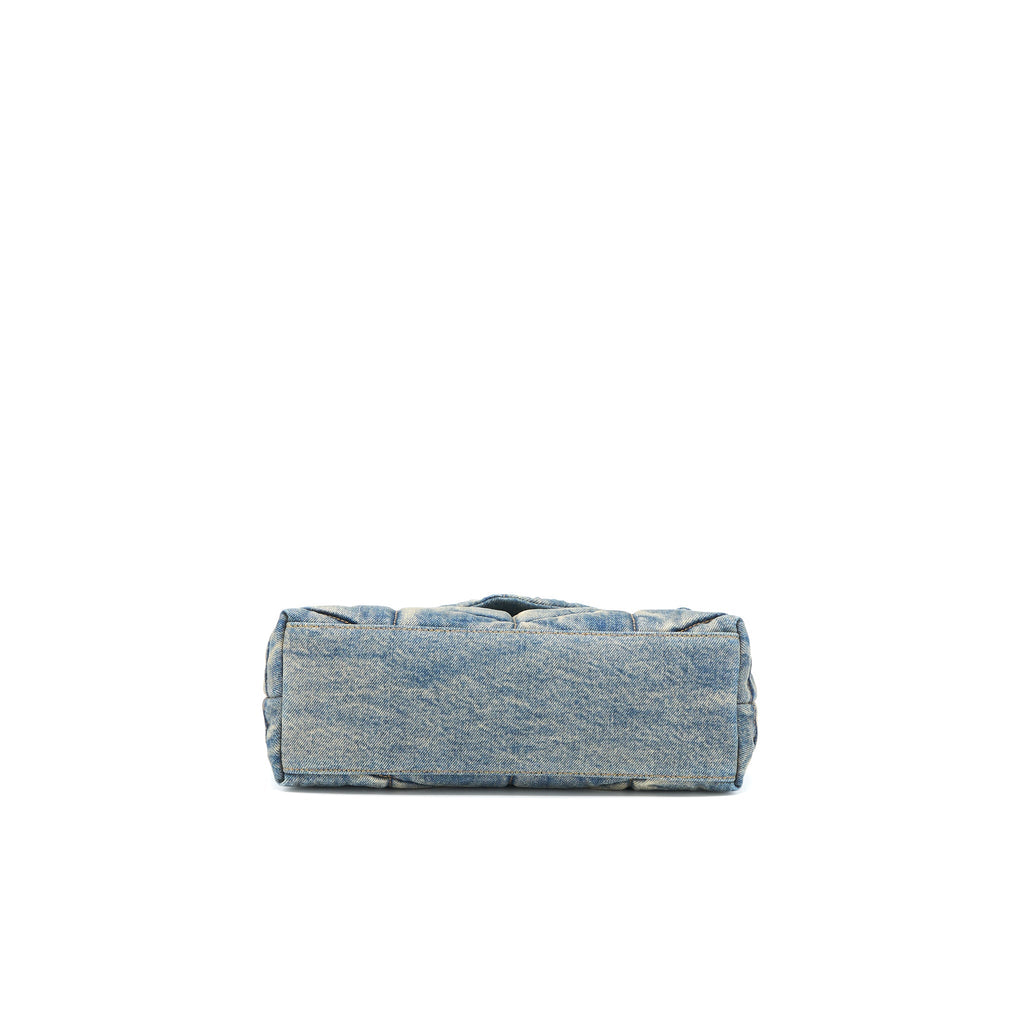 SAINT LAURENT SMALL PUFFER CHAIN BAG DENIM/SUEDE BLUE RUTHENIUM GHW