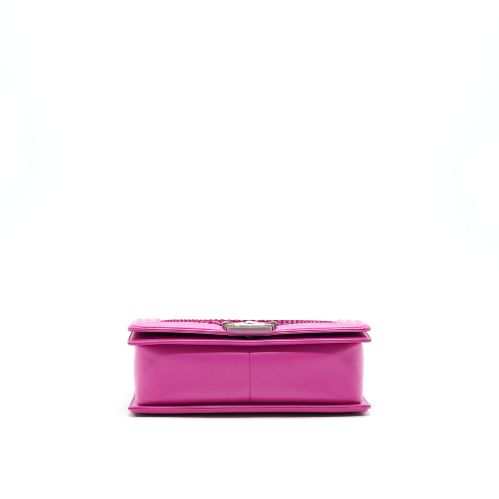 CHANEL MEDIUM LE BOY FLAP BAG IN PYTHON LEATHER PINK WITH BRUSHED SHW