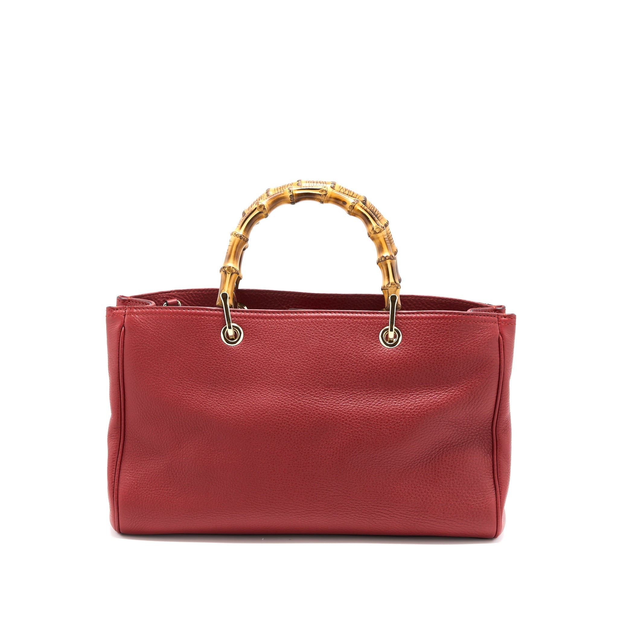 GUCCI CROSSBODY TOTE BAG BAMBOO HANDLE CALFSKIN RED LGHW