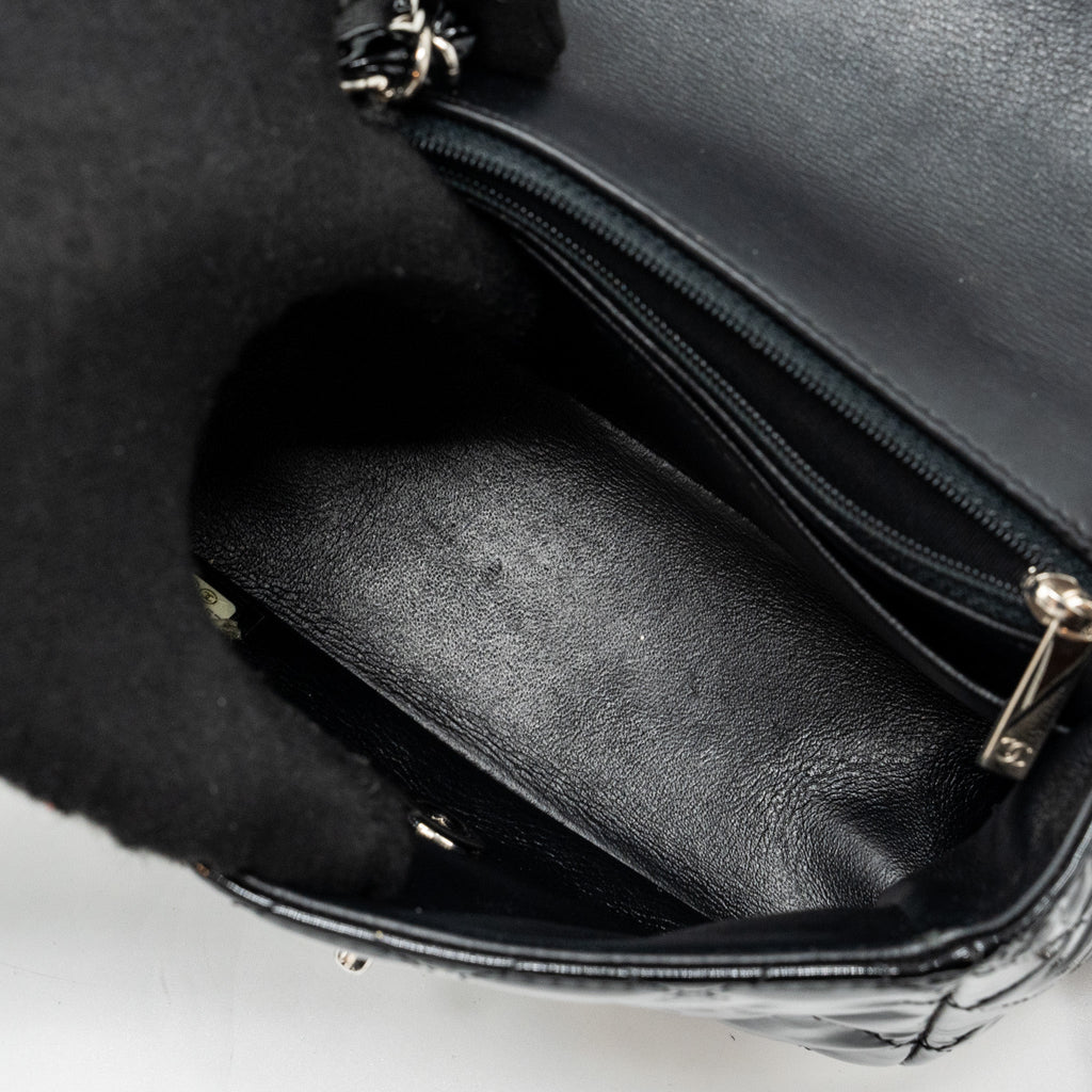 CHANEL CLASSIC MINI SQUARE FLAP BAG PATENT BLACK SHW