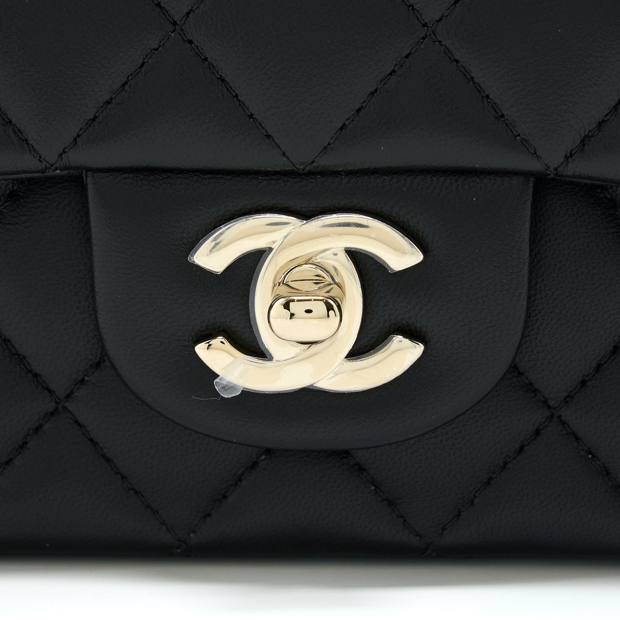 CHANEL TOP HANDLE MINI RECTANGULAR FLAP BAG LAMBSKIN BLACK LGHW (MICROCHIP)